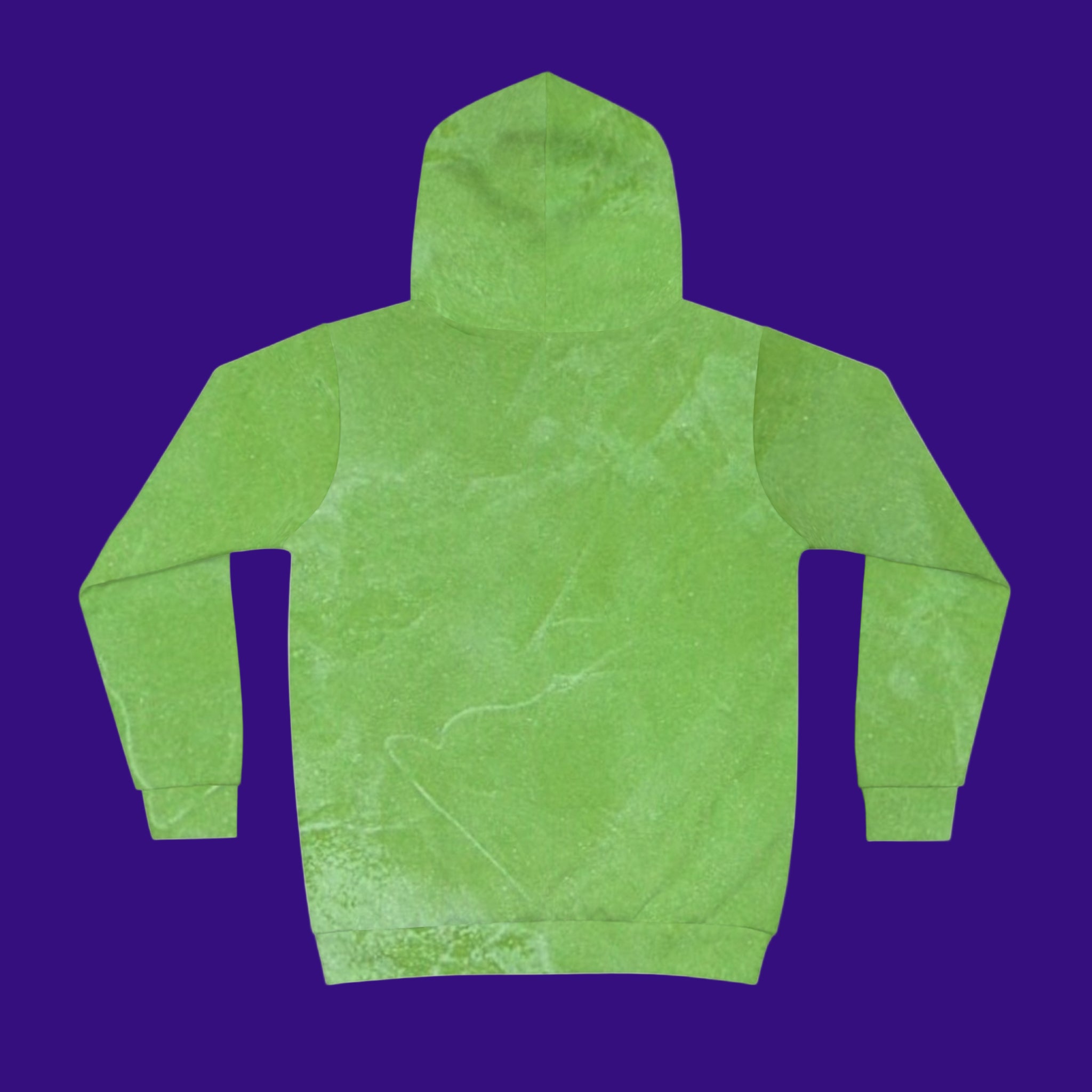Green hoodie on a purple background