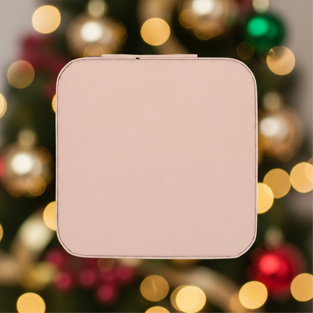 Pink bottom of jewelry case on a Christmasy background