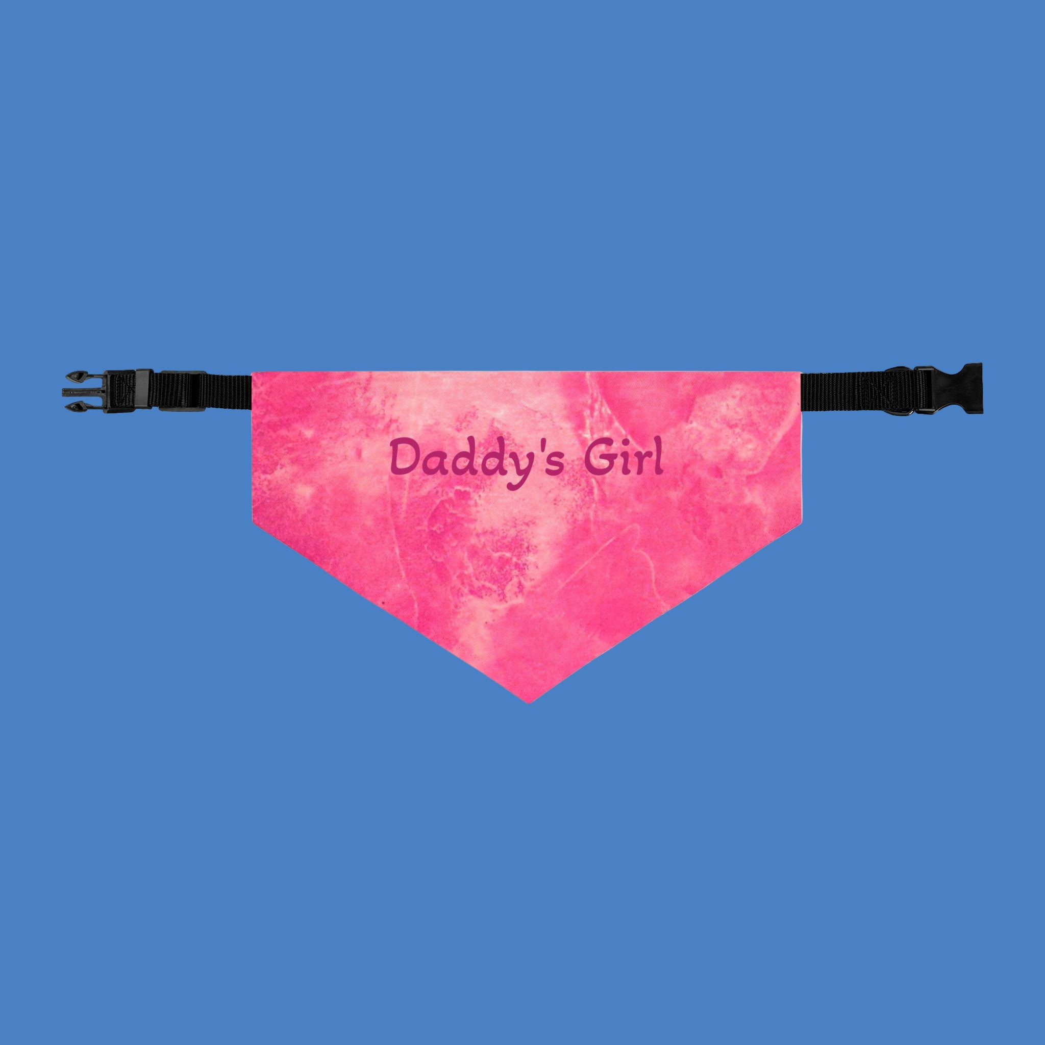 Pink bandana with 'Daddy's Girl' text on a blue background