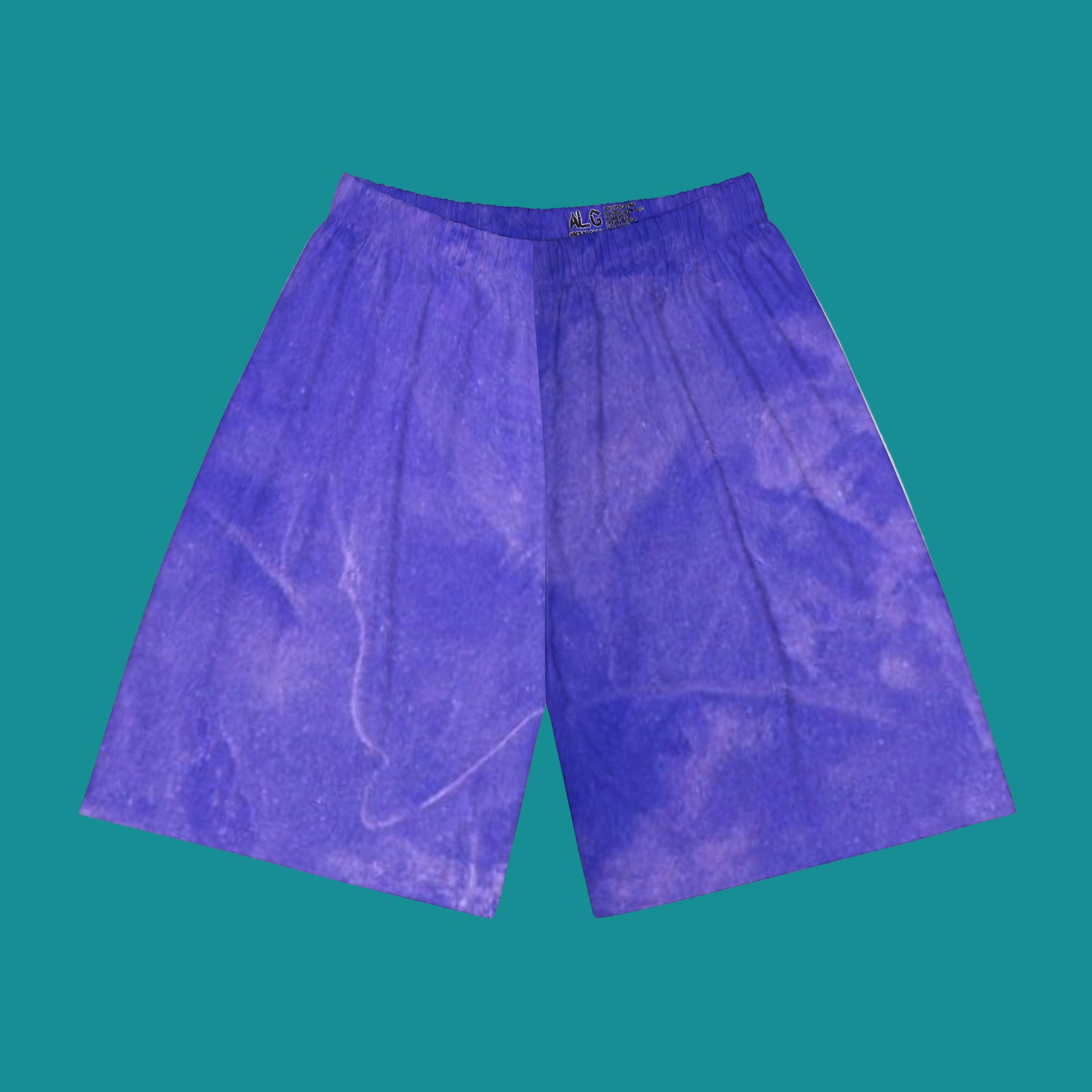 Blue shorts on a light teal background