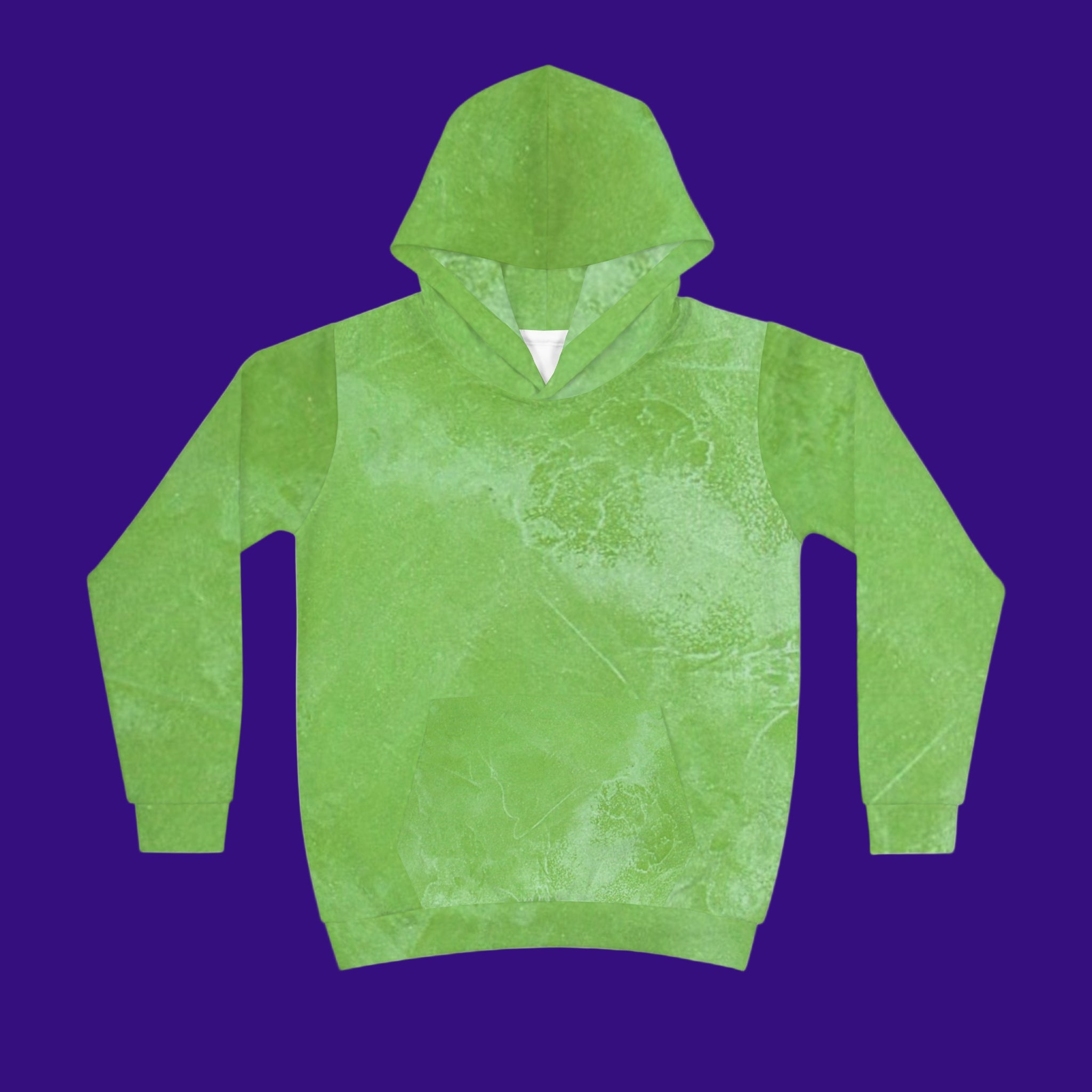 Green hoodie on a purple background