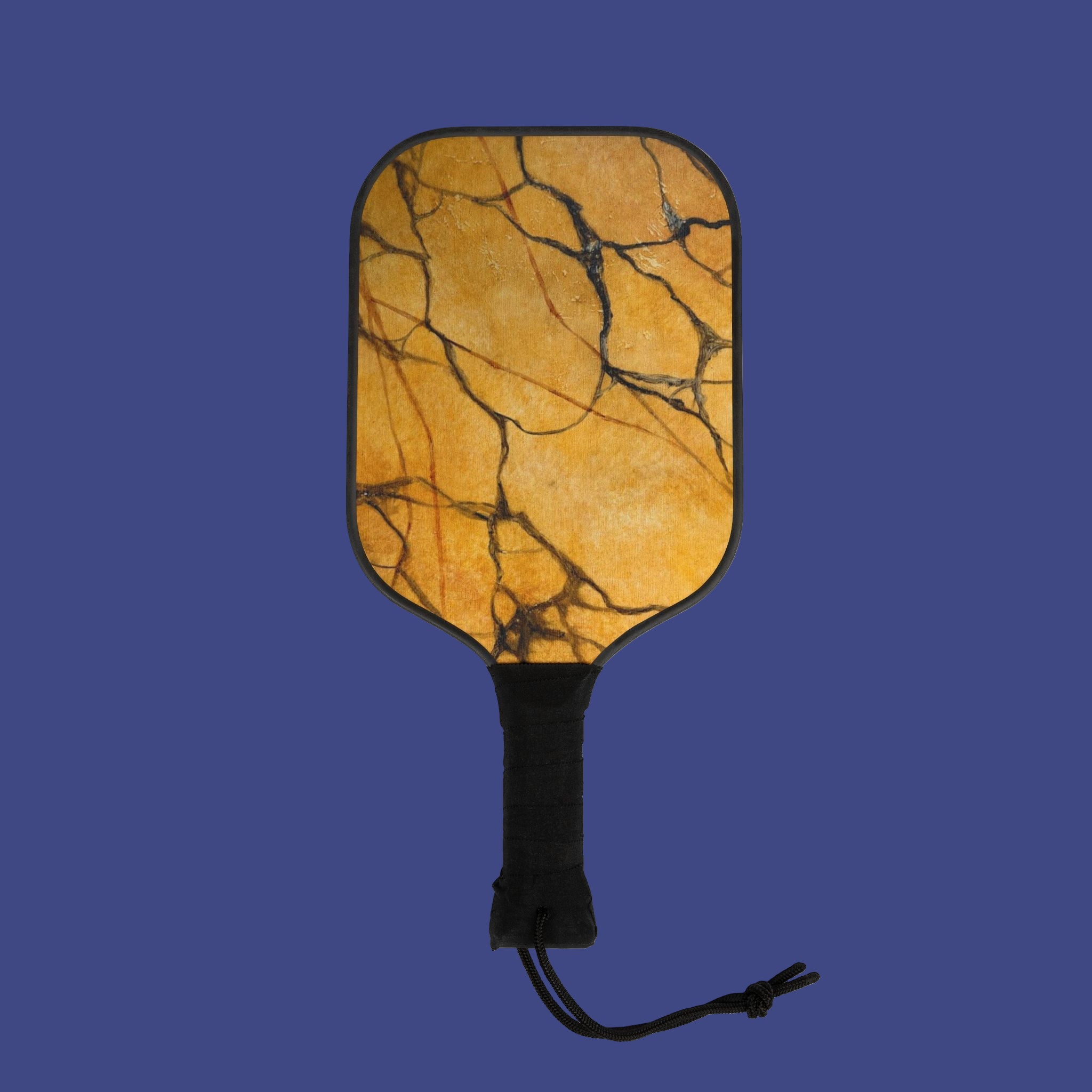 Marble-patterned pickleball paddle on a blue background