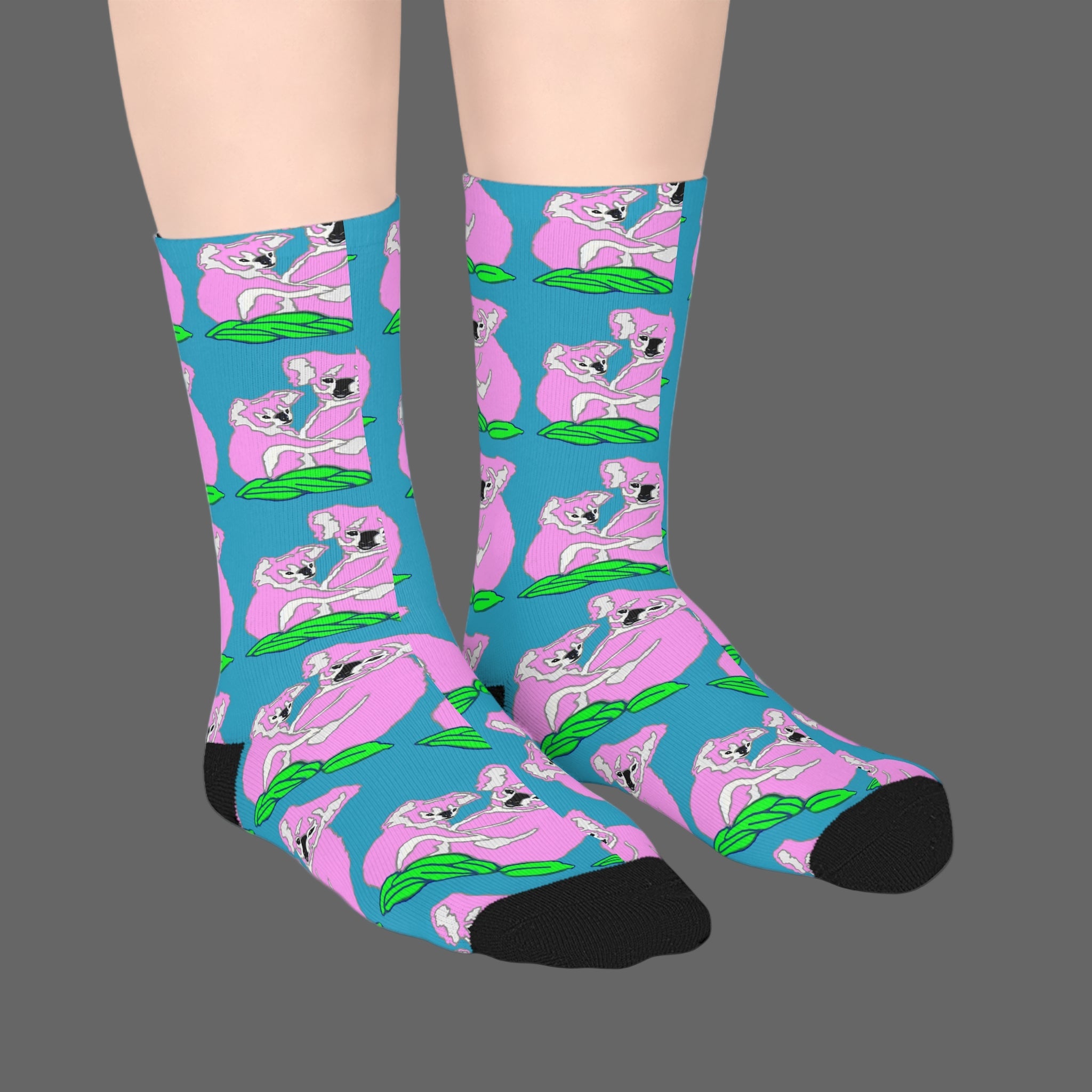 Colorful socks with koala design on a white background