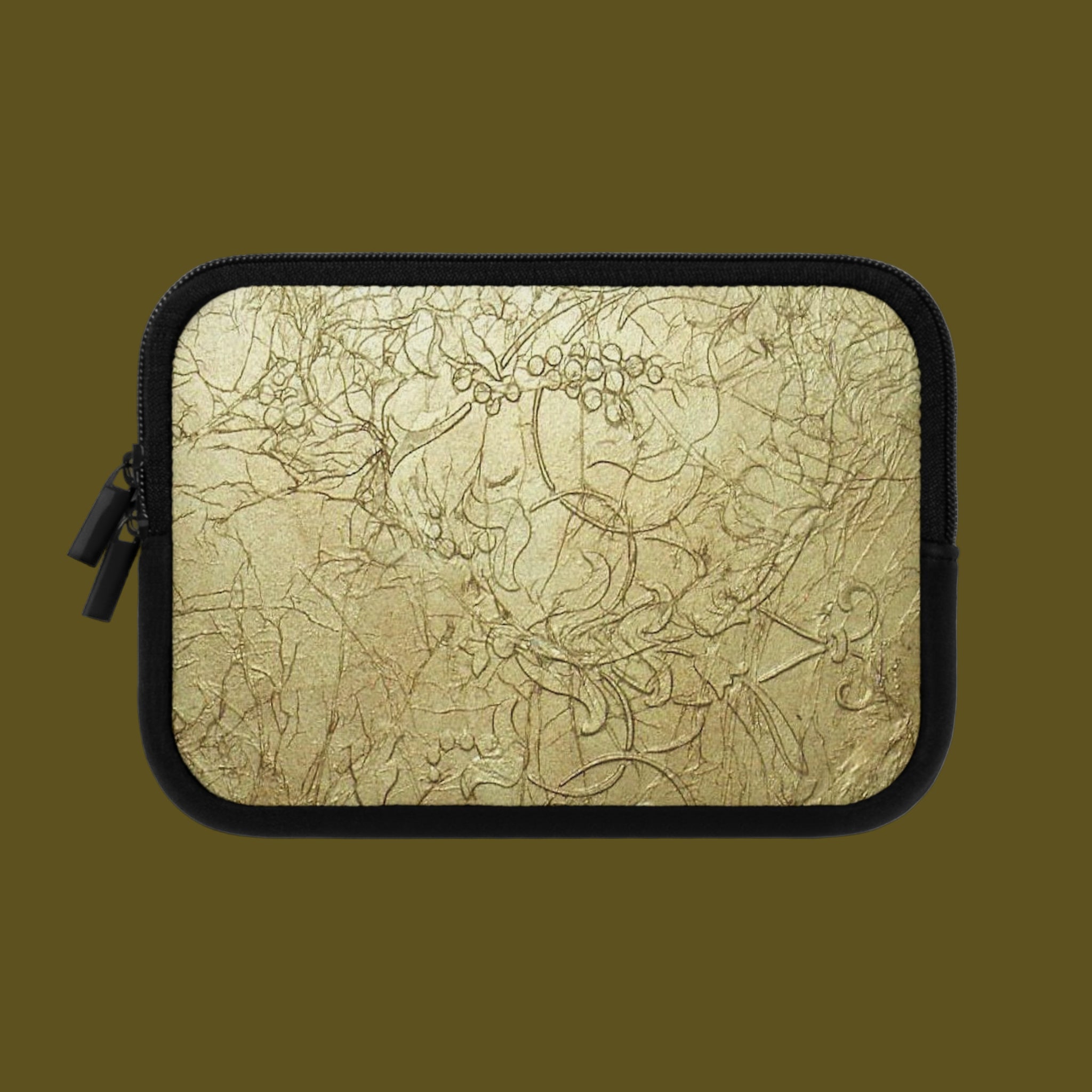 Rectangular pouch with a textured beige pattern on a white background