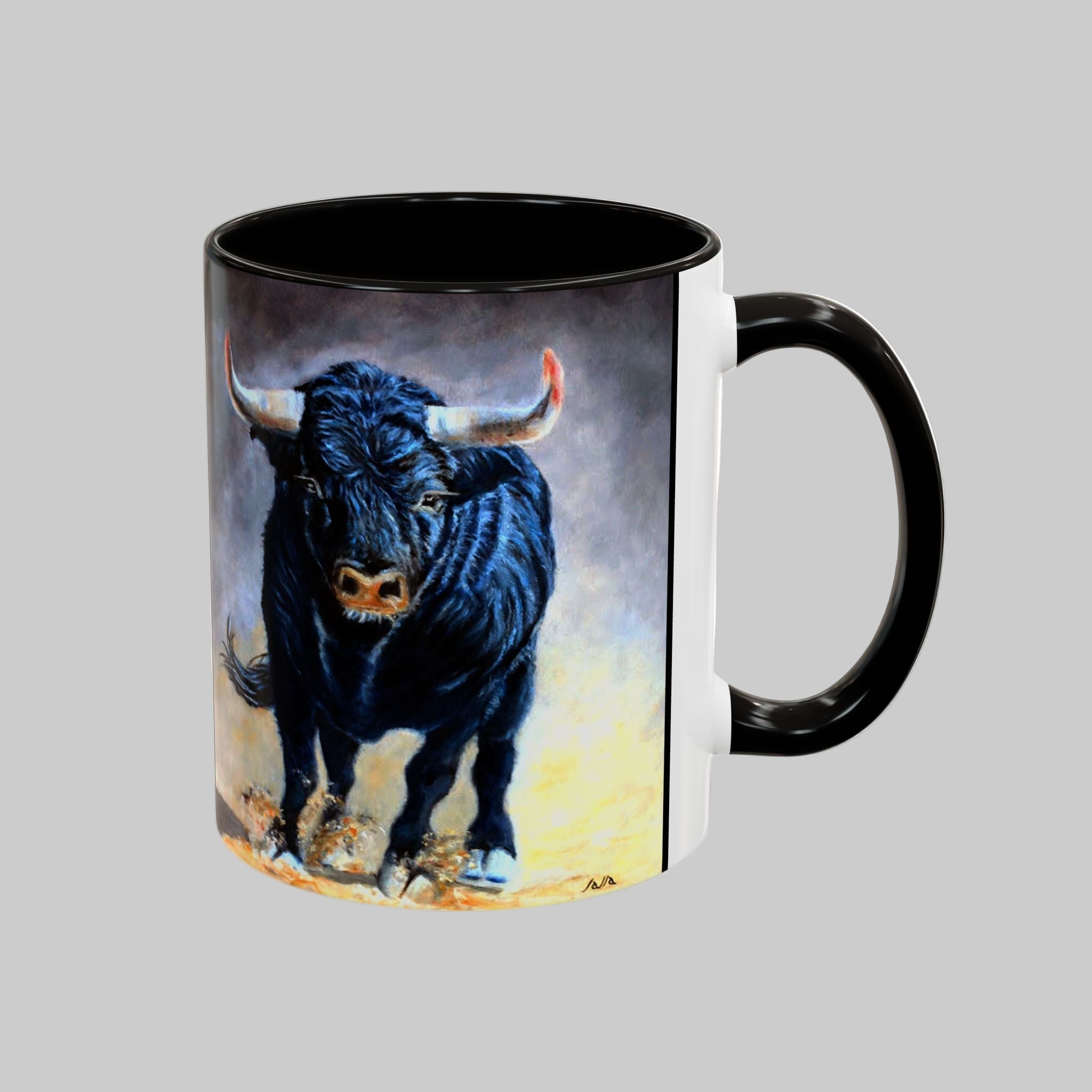 Mug with charging bull hand painted by Studio Blitz