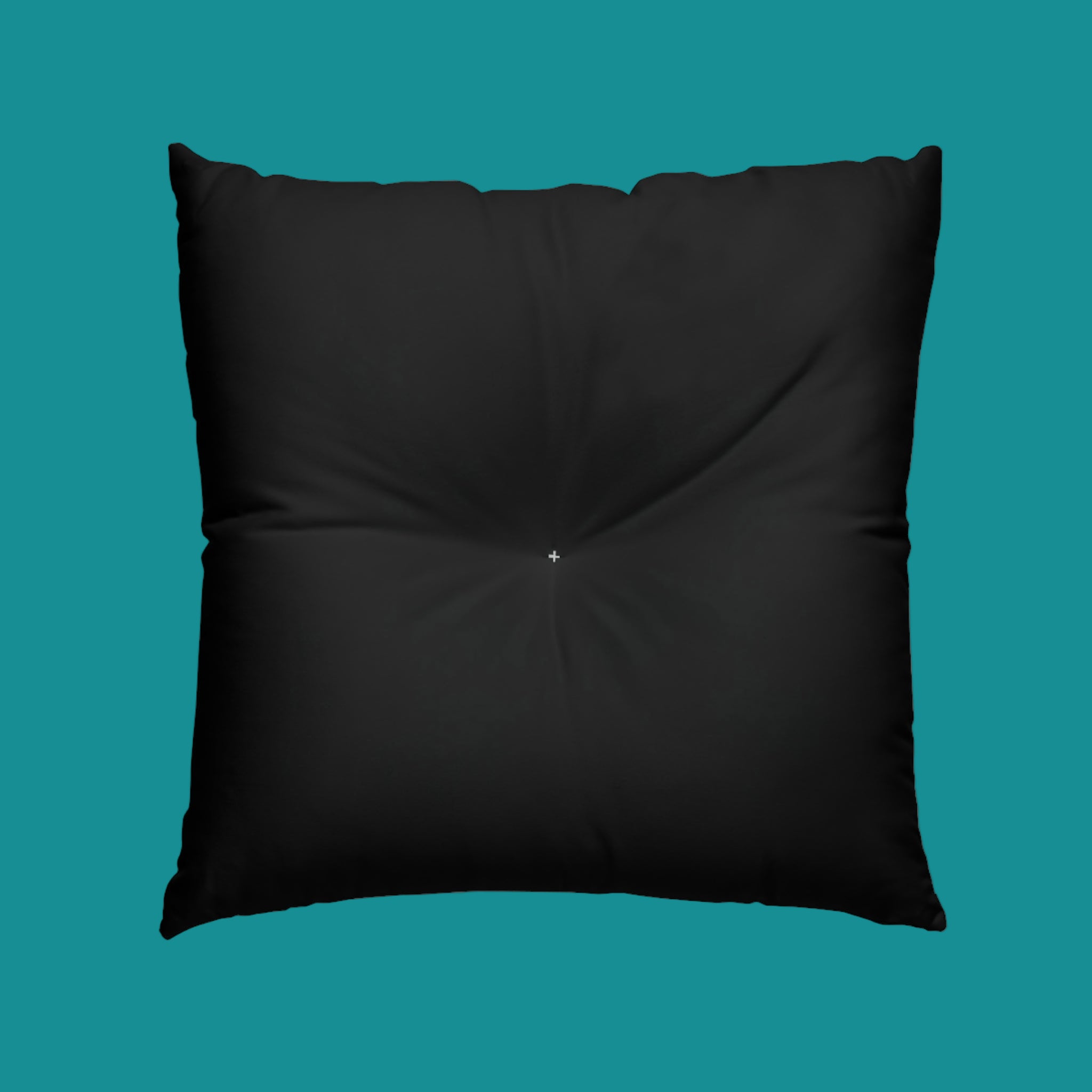 back of Black elephant pillow on a  teal background