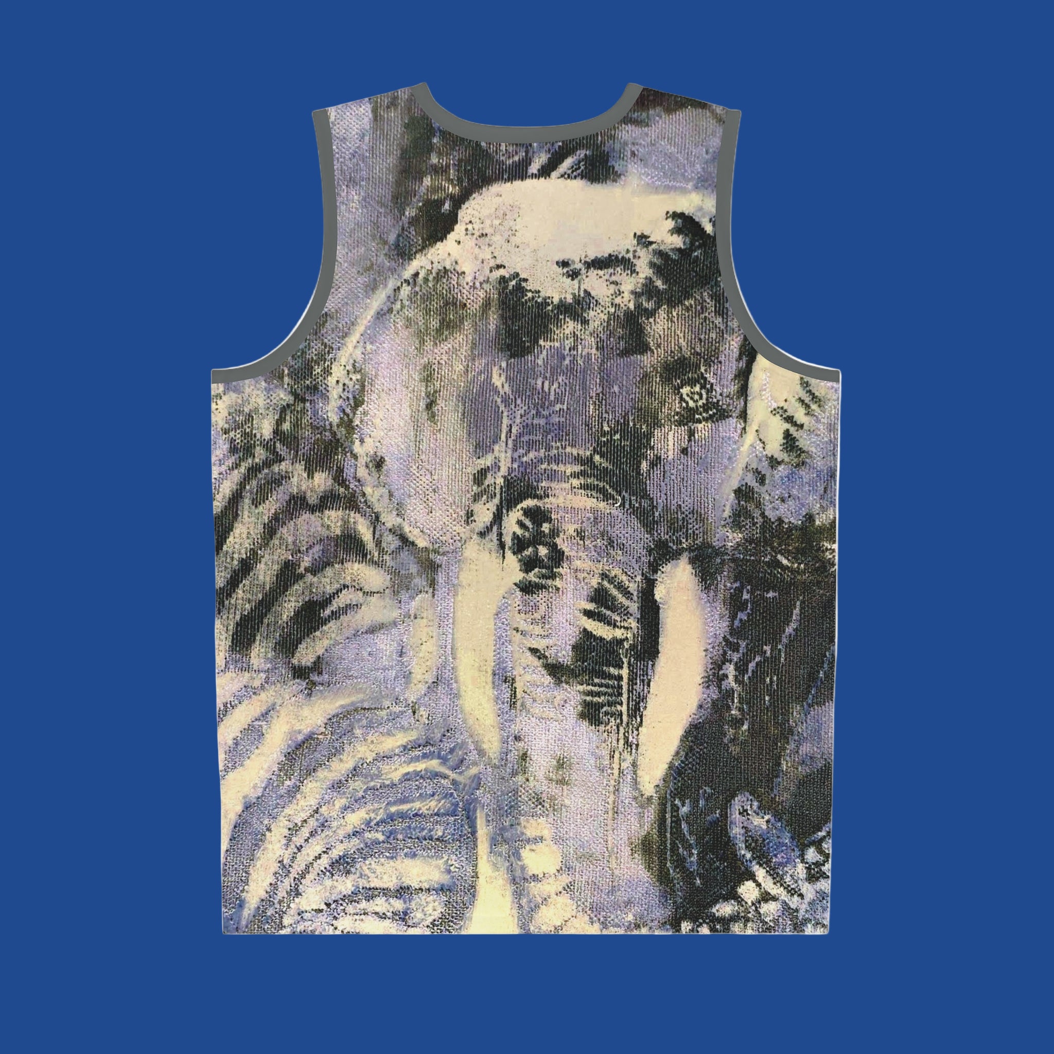 Tank top with elephant design on a blue background