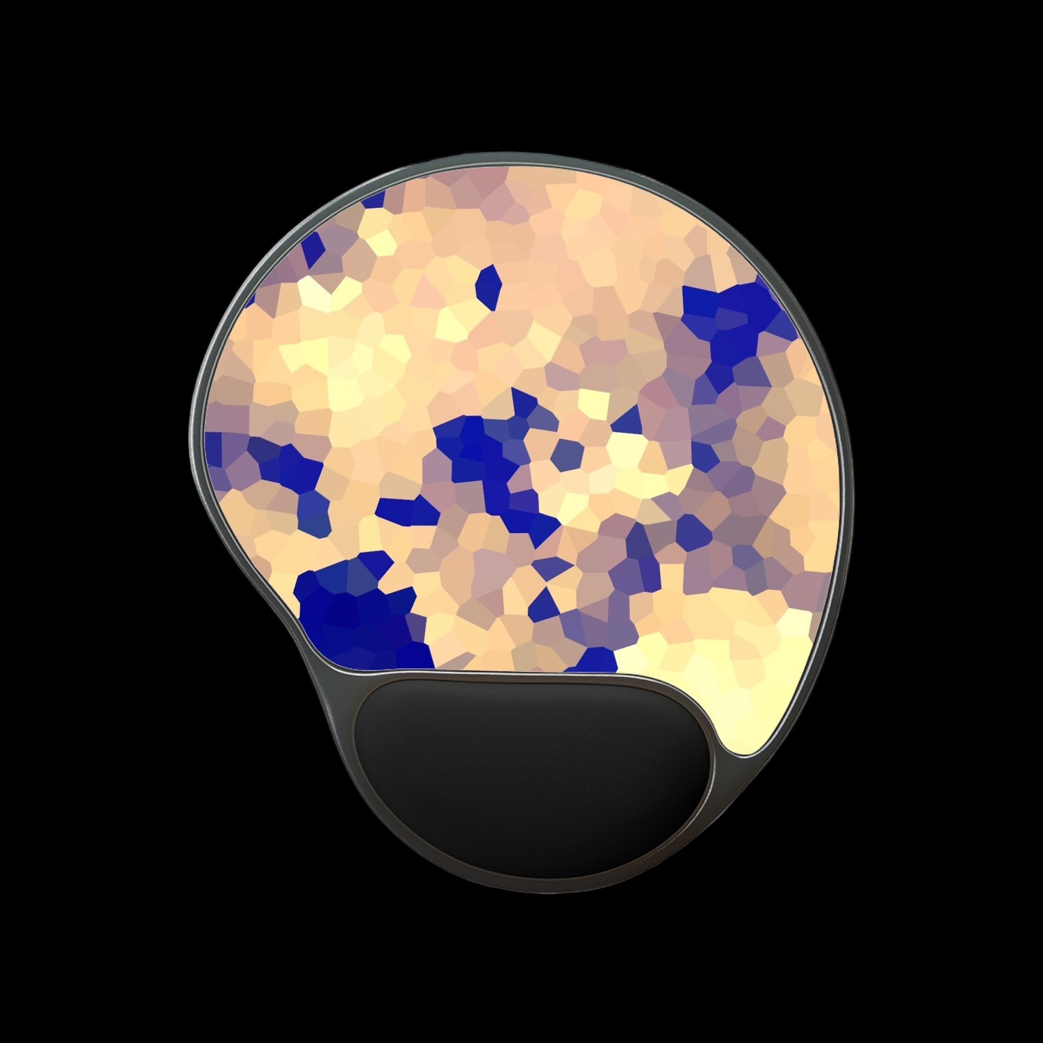 Mouse pad with a colorful geometric pattern on a white background