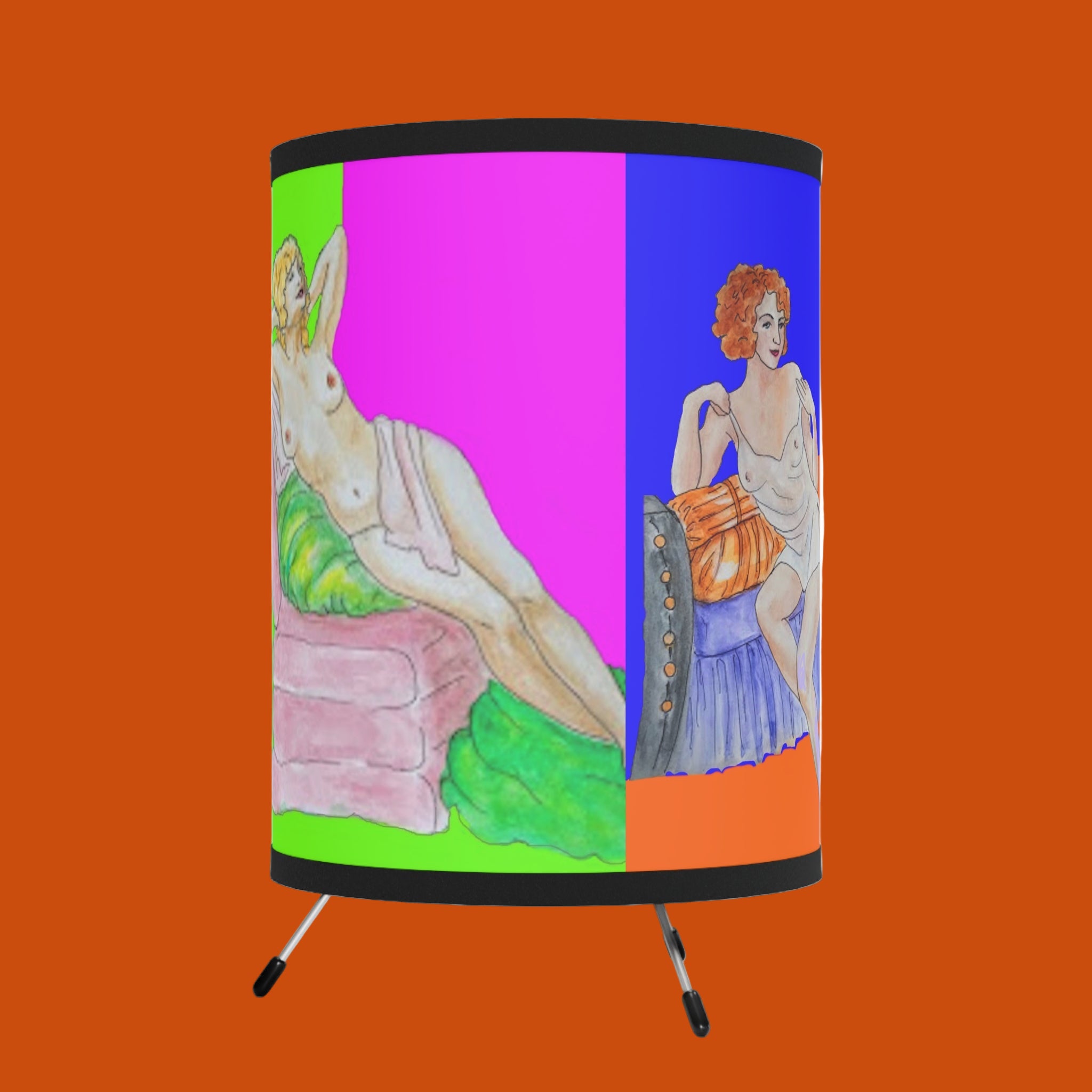 Colorful lamp with artistic design on a orange background
