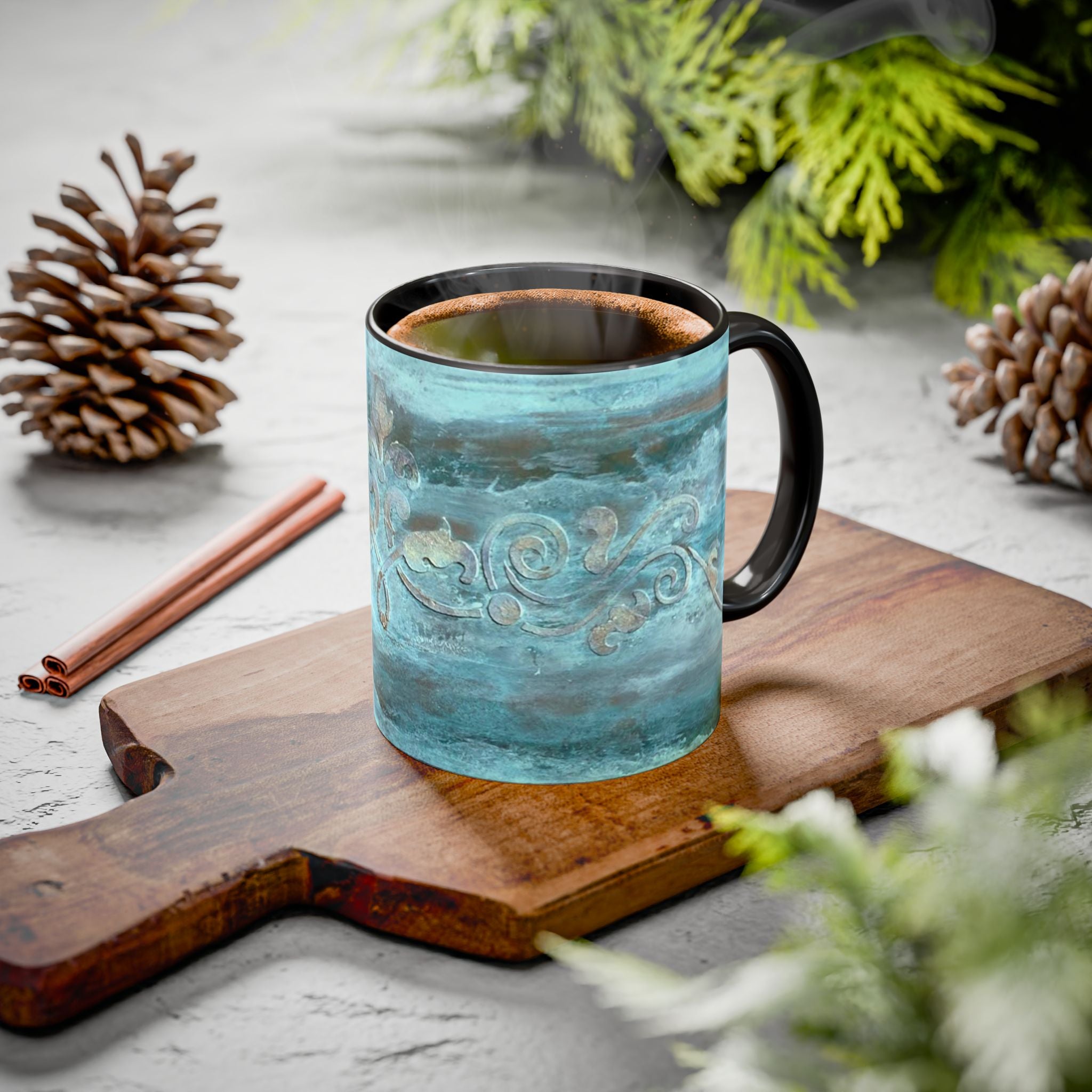 Artistically painted scrolled Mugs by Studio Blitz
