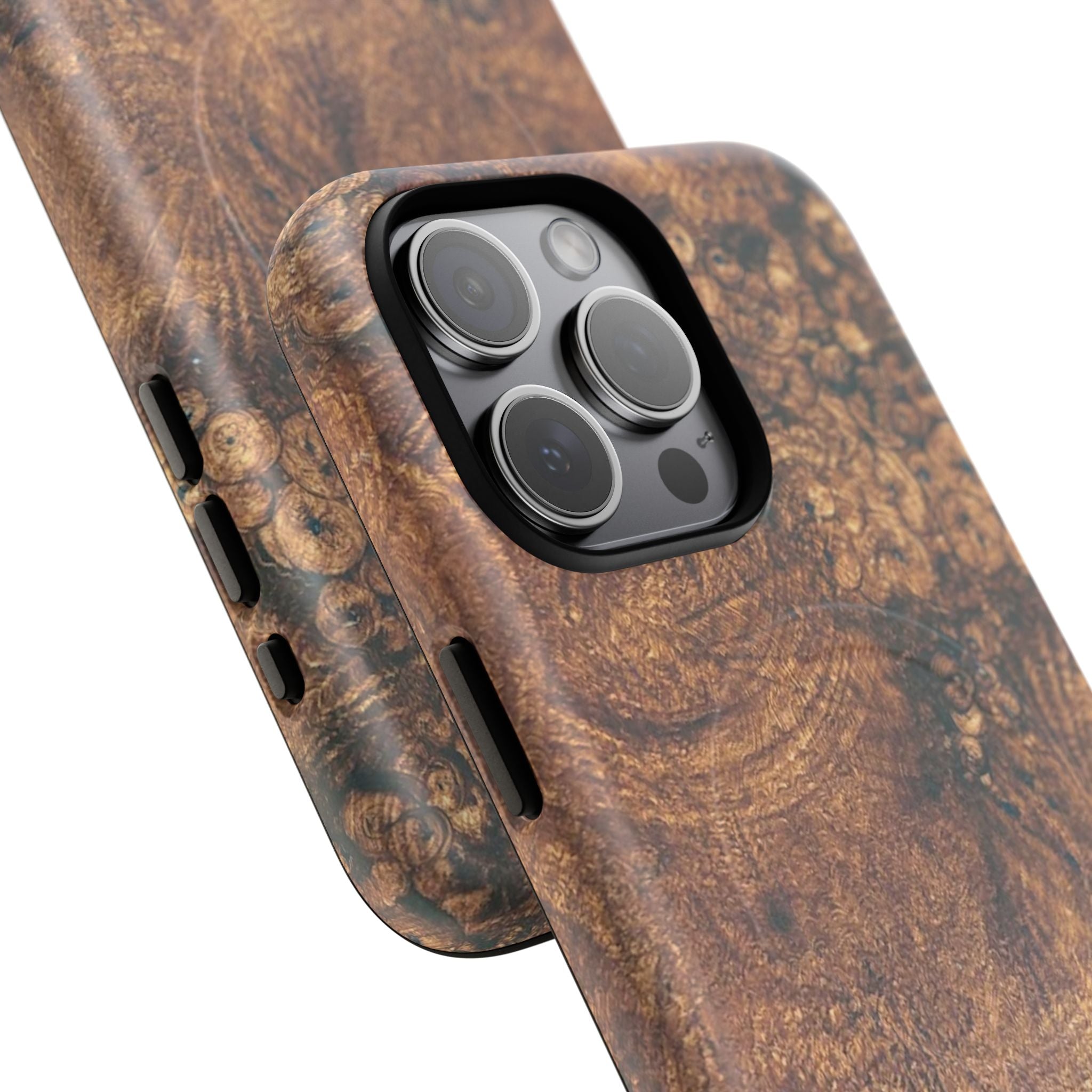 Durable Magnetic Phone Case with Unique Burl Wood Art Design by Studio Blitz that will make people take notice.
