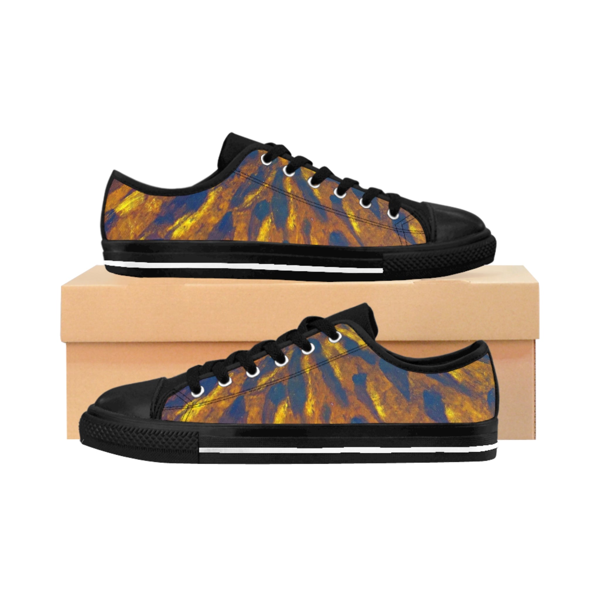 Casual Sneakers with Unique Gold & Black Abstract Art by Studio Blitz