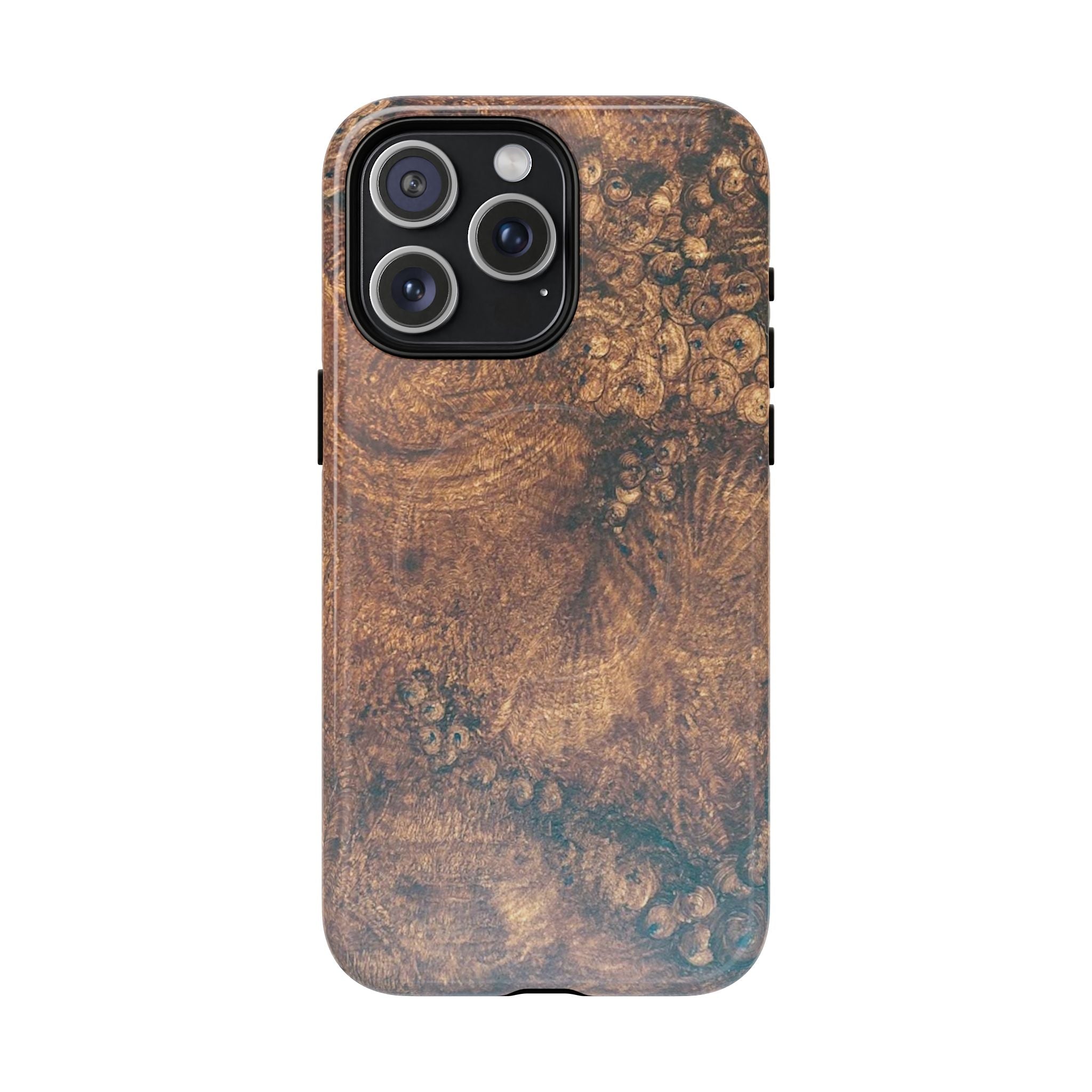 Durable Magnetic Phone Case with Unique Burl Wood Art Design by Studio Blitz that will make people take notice.