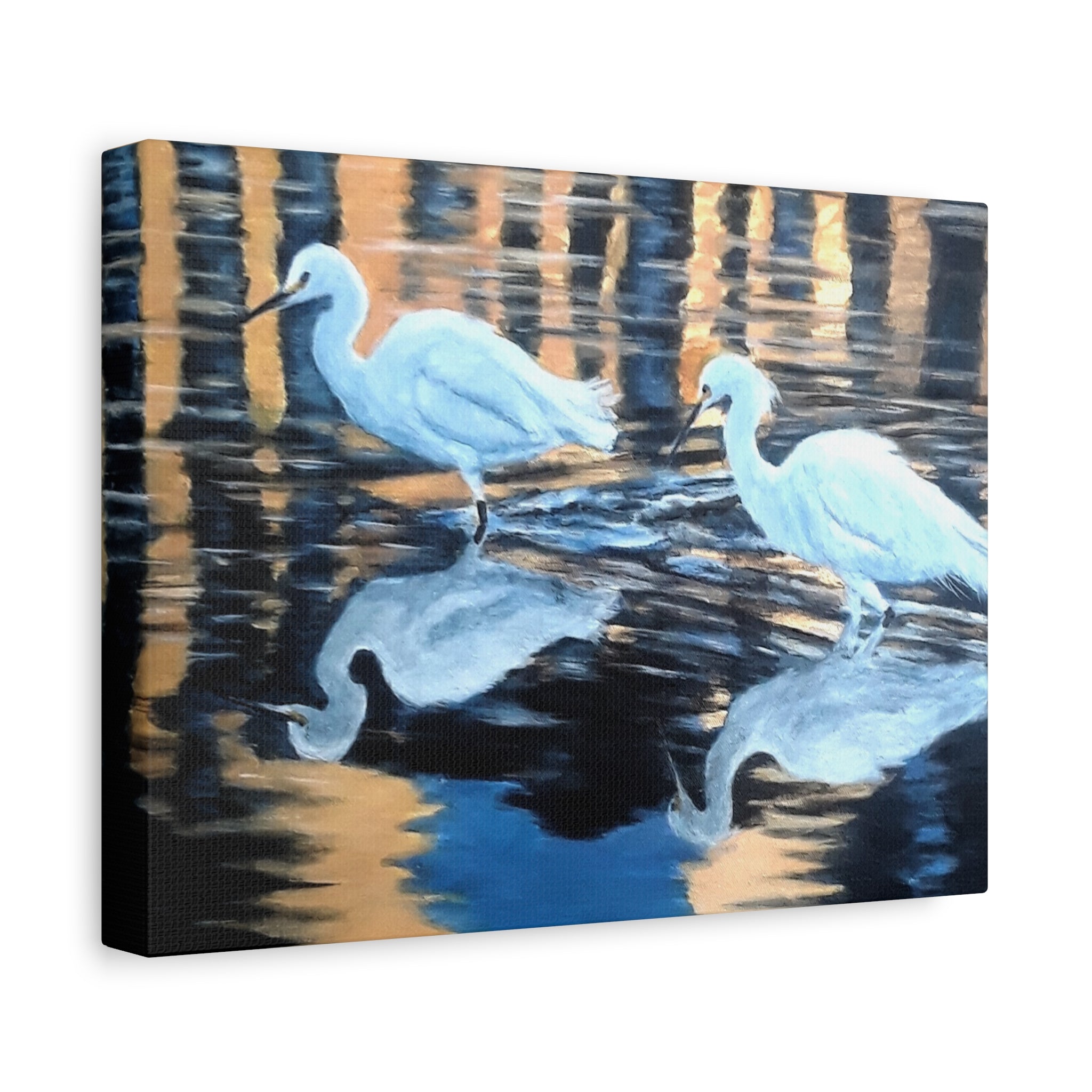 Egrets Reflections at Dusk Painted by Studio Blitz Canvas Wall Decor