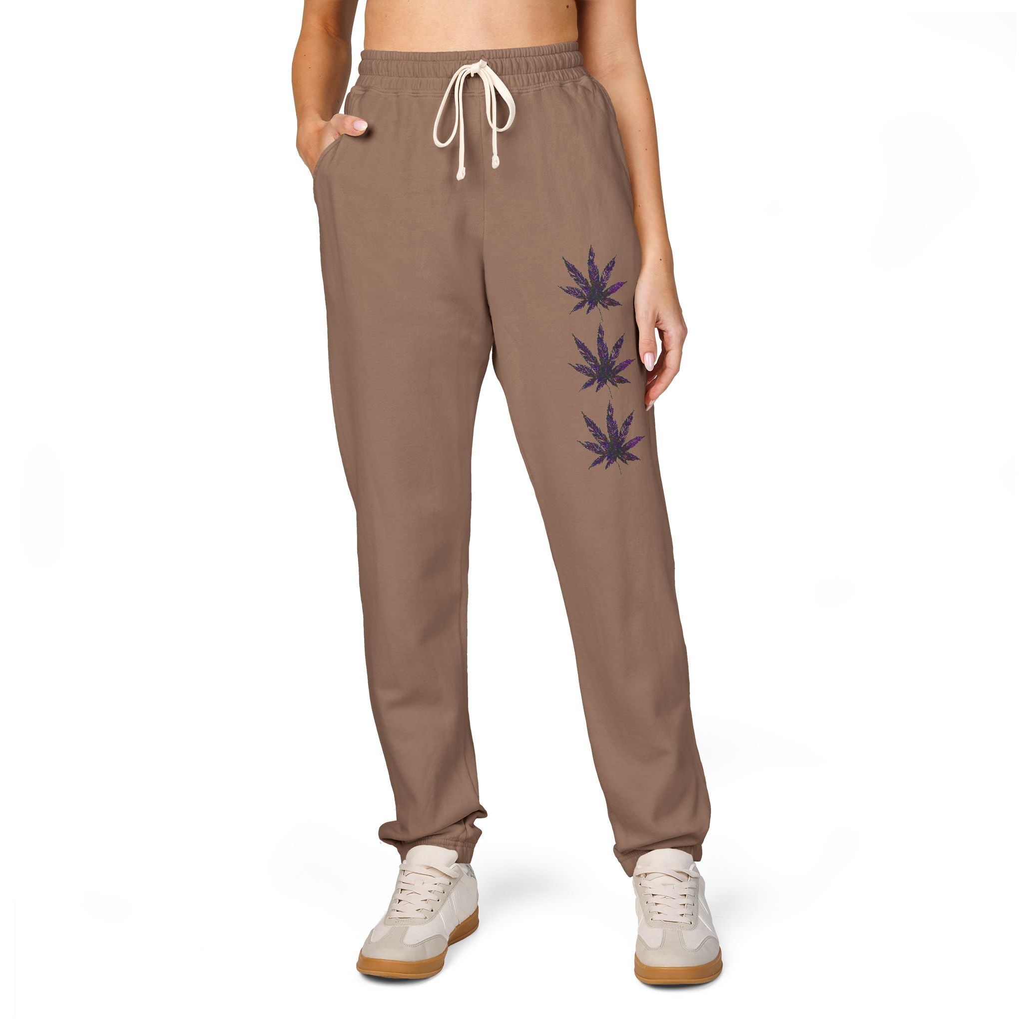Fleece Sweatpants - Vibrant Cannabis Leaf Design by Studio Blitz