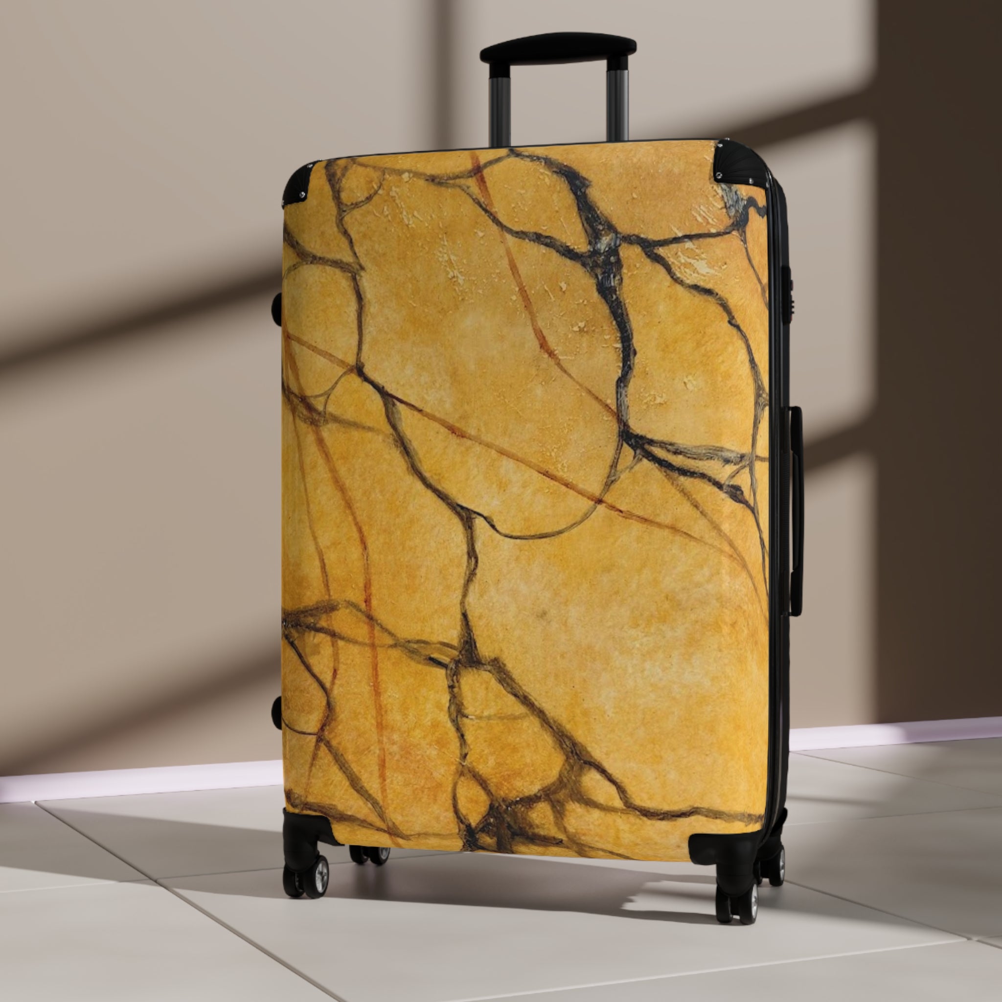 Fabulously Stylish Travel Suitcase in Gold Marble Art Design by Studio Blitz will certainly get you noticed