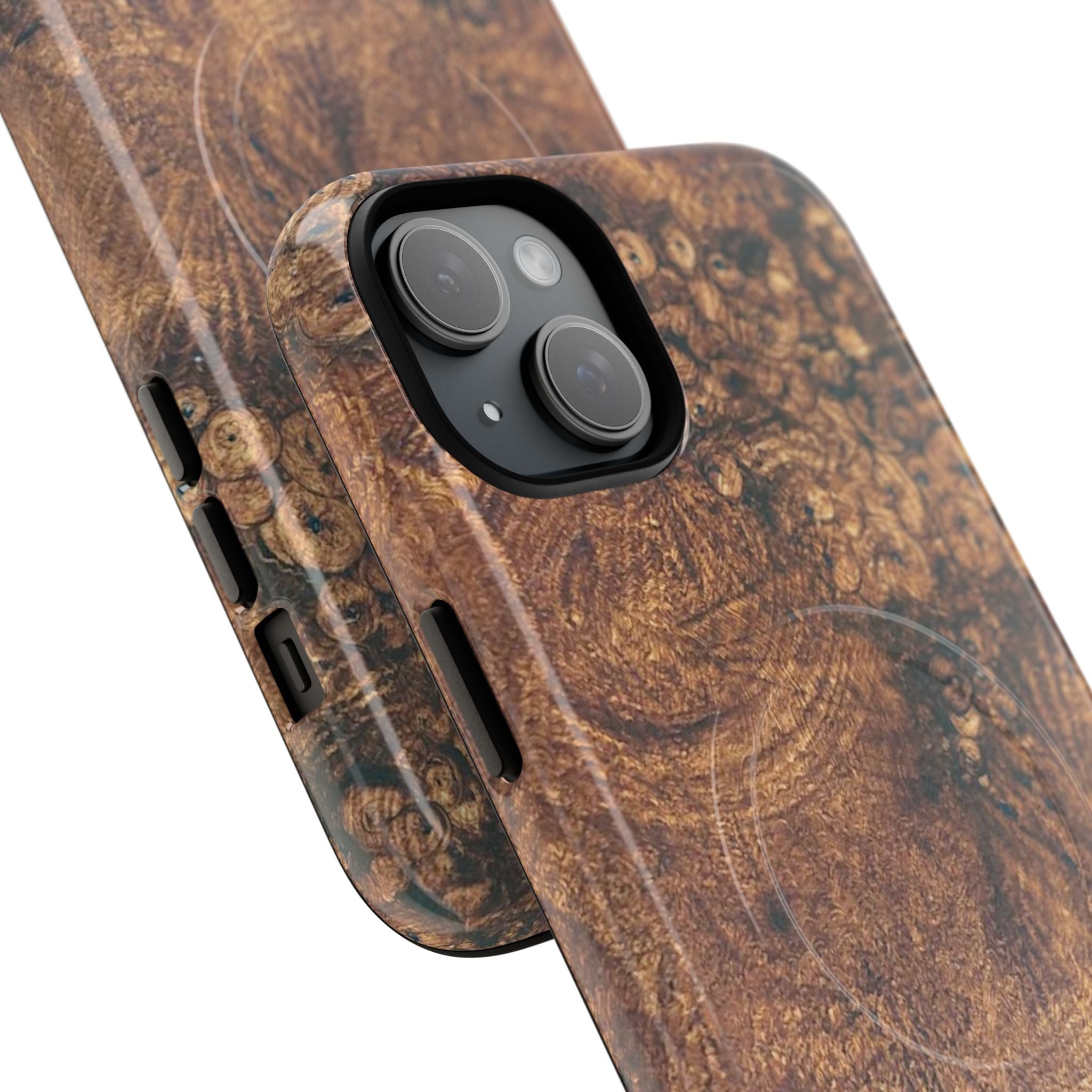 Durable Magnetic Phone Case with Unique Burl Wood Art Design by Studio Blitz that will make people take notice.