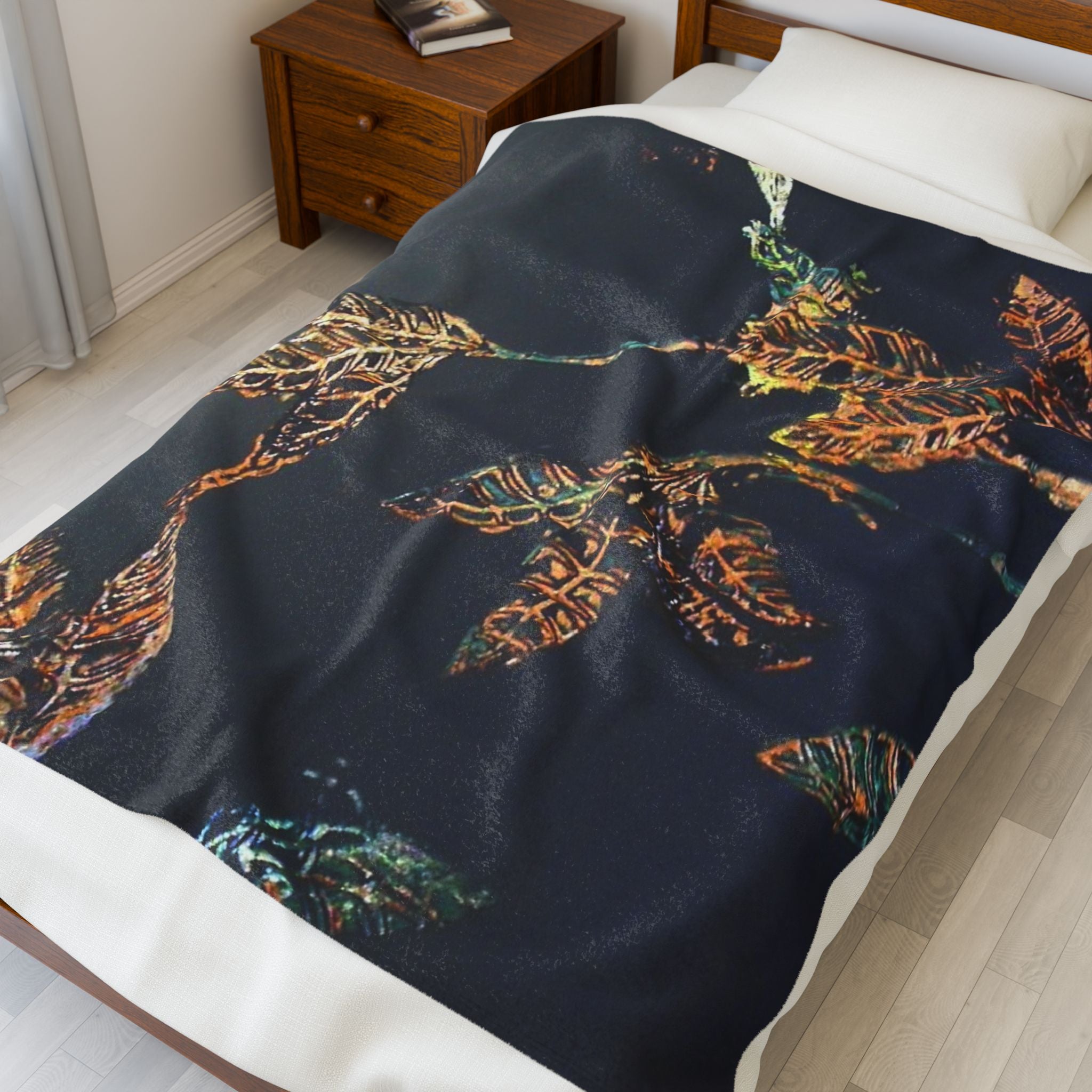 Velveteen Blanket Black Gold Leaf Art Studio Blitz