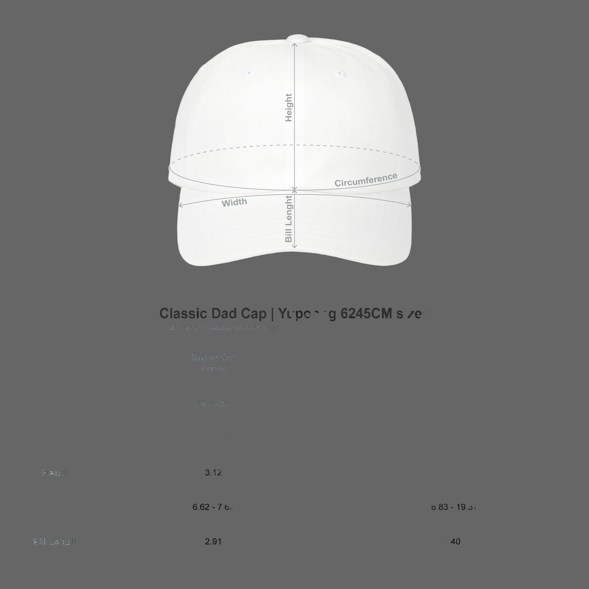 White cap with measurement chart on a white background