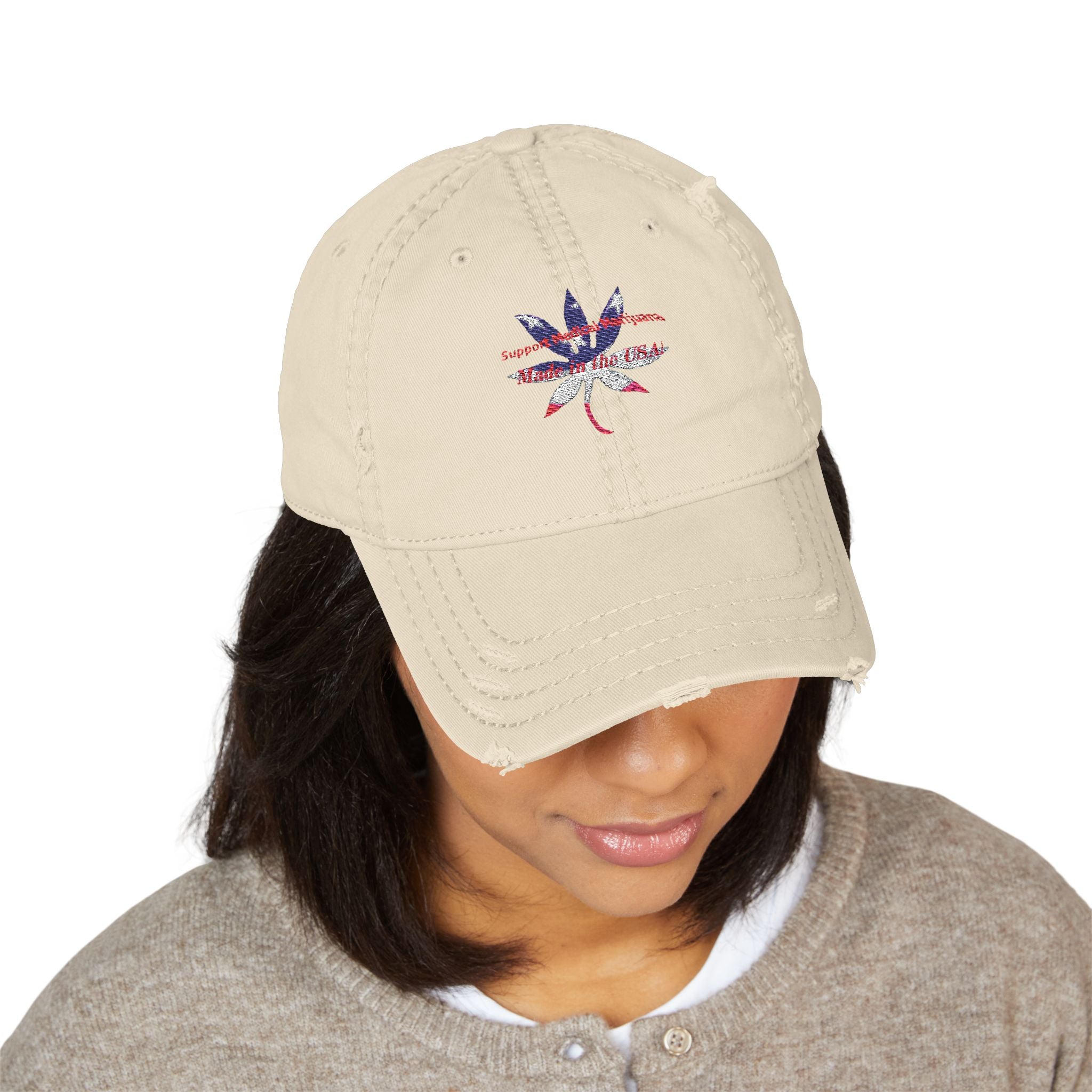 Distressed Embroidered Hat - Medical Marijuana designed by Studio Blitz