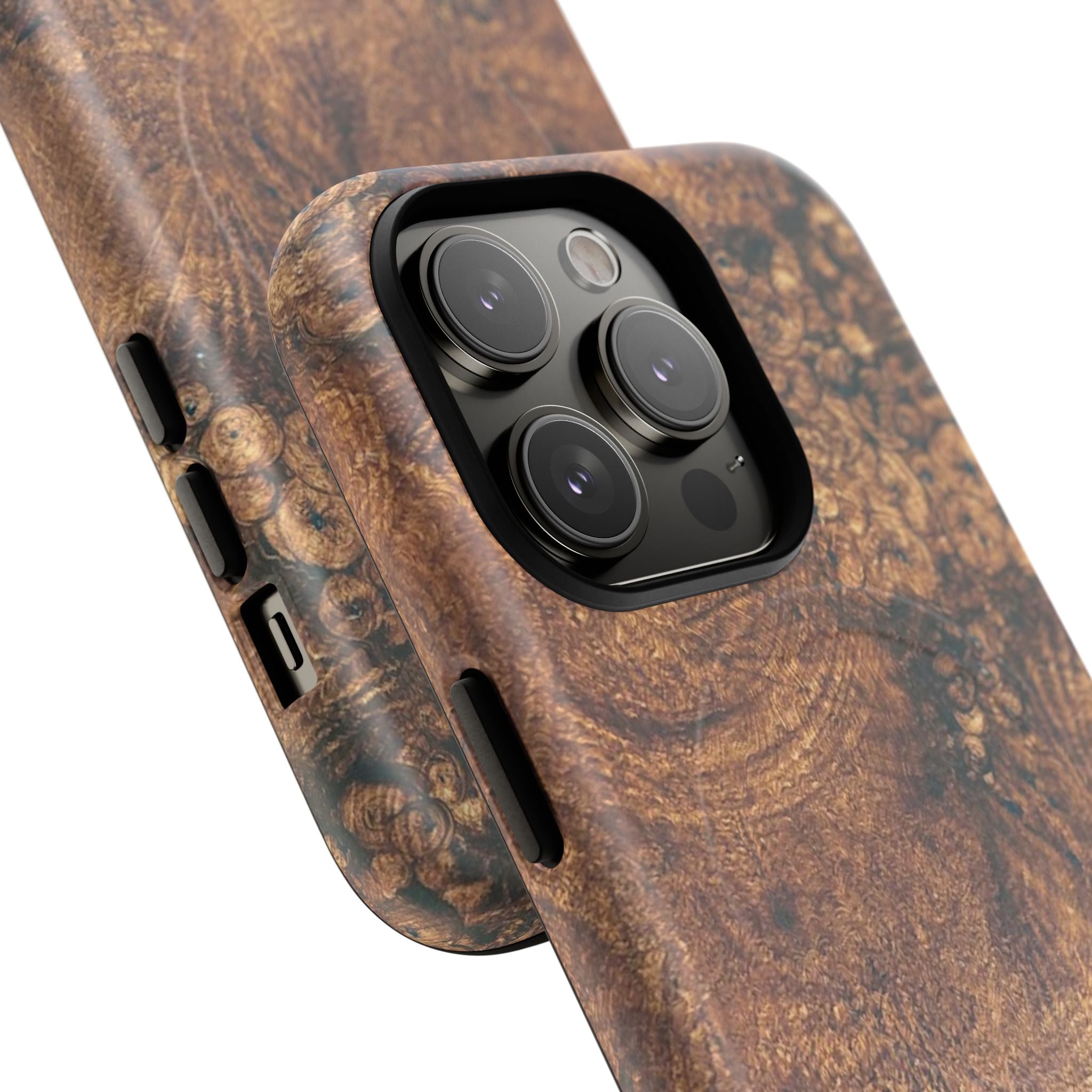 Durable Magnetic Phone Case with Unique Burl Wood Art Design by Studio Blitz that will make people take notice.