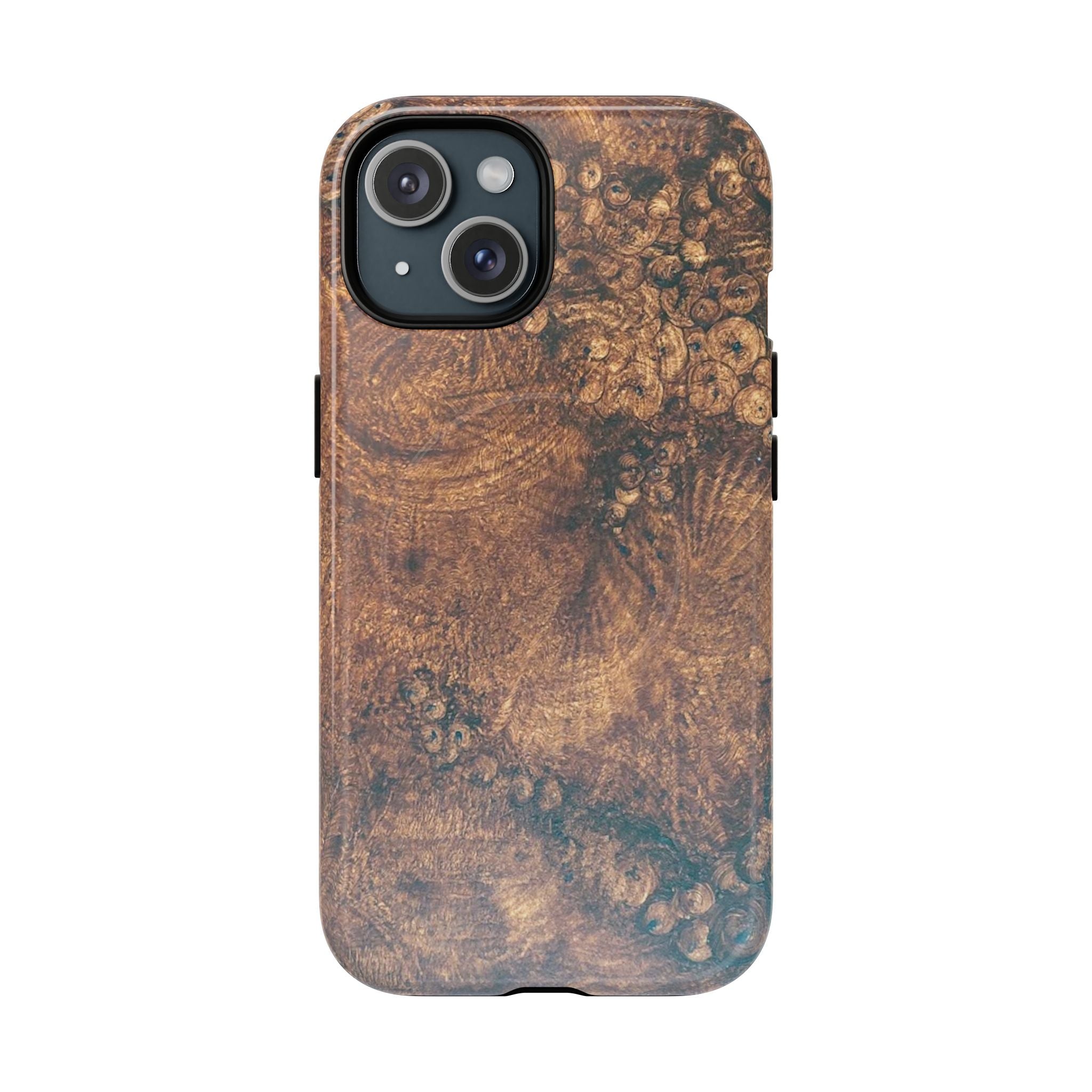 Durable Magnetic Phone Case with Unique Burl Wood Art Design by Studio Blitz that will make people take notice.