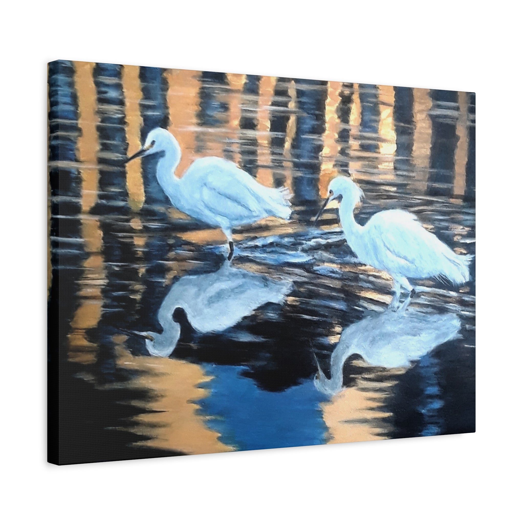 Egrets Reflections at Dusk Painted by Studio Blitz Canvas Wall Decor
