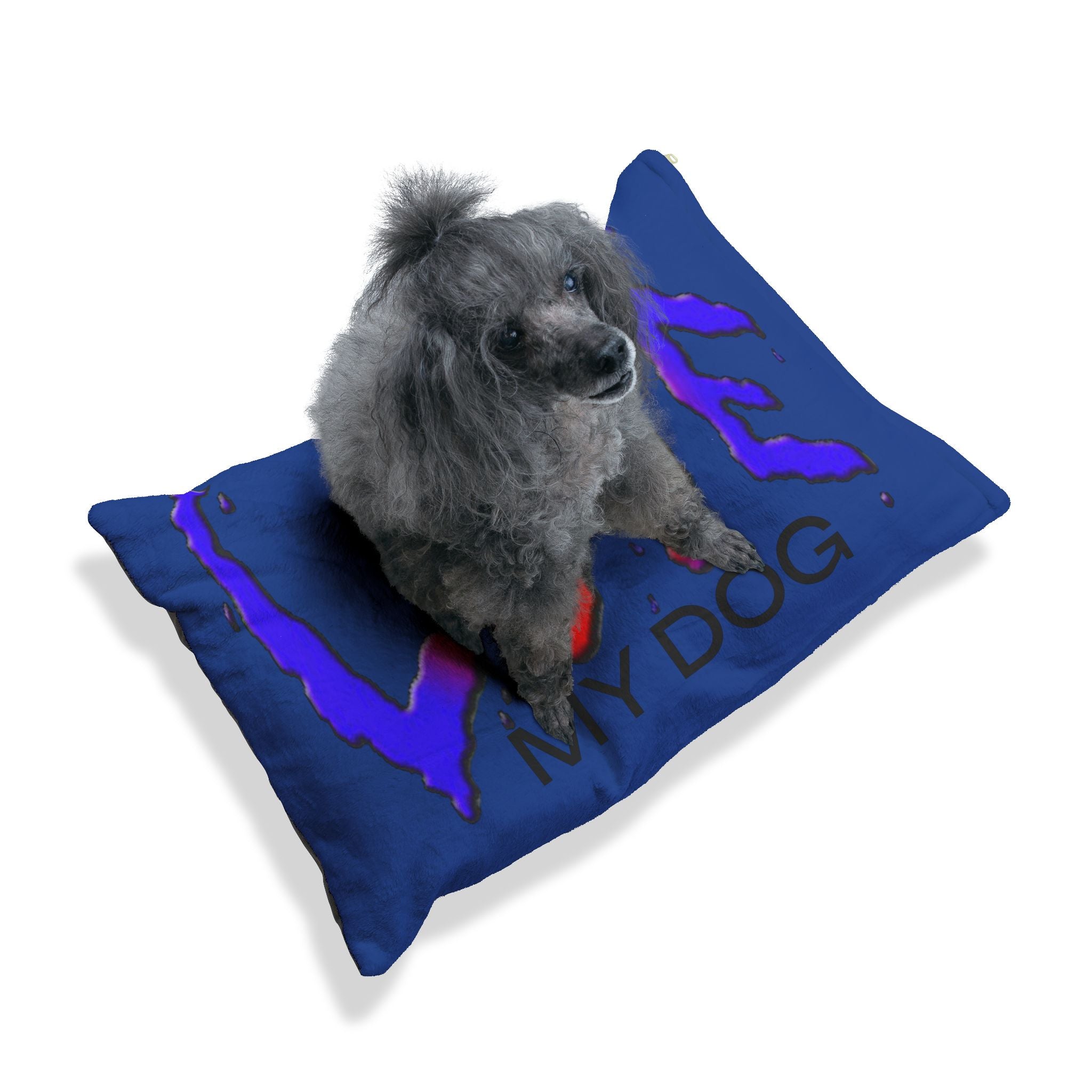 Super Colorful Blue Dog Bed - 'LOVE' Art Design by Studio Blitz