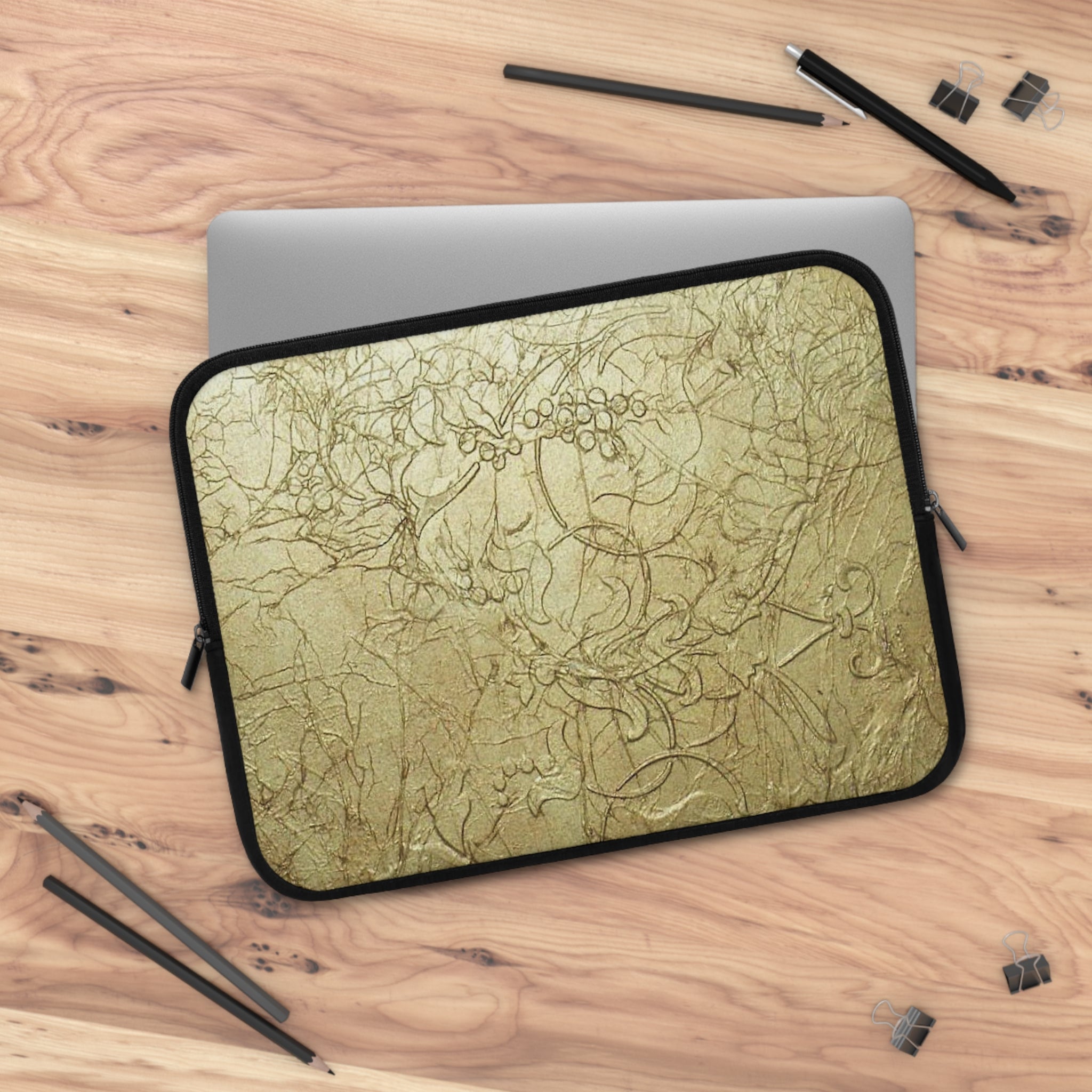Elegant Laptop Sleeve with Gold Embossed Design by Studio Blitz