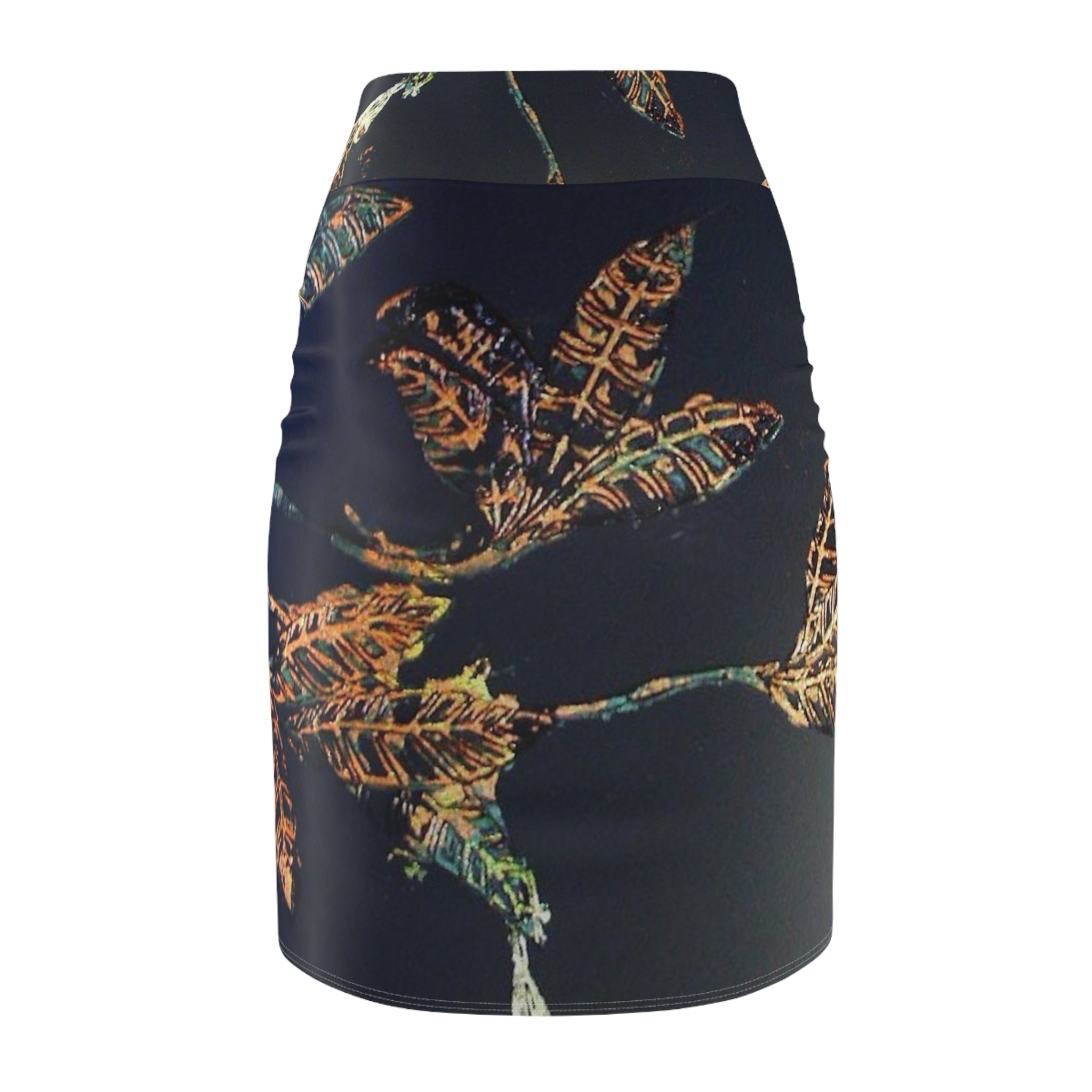 Chic Gold Leaf Print Pencil Skirt designed by Studio Blitz