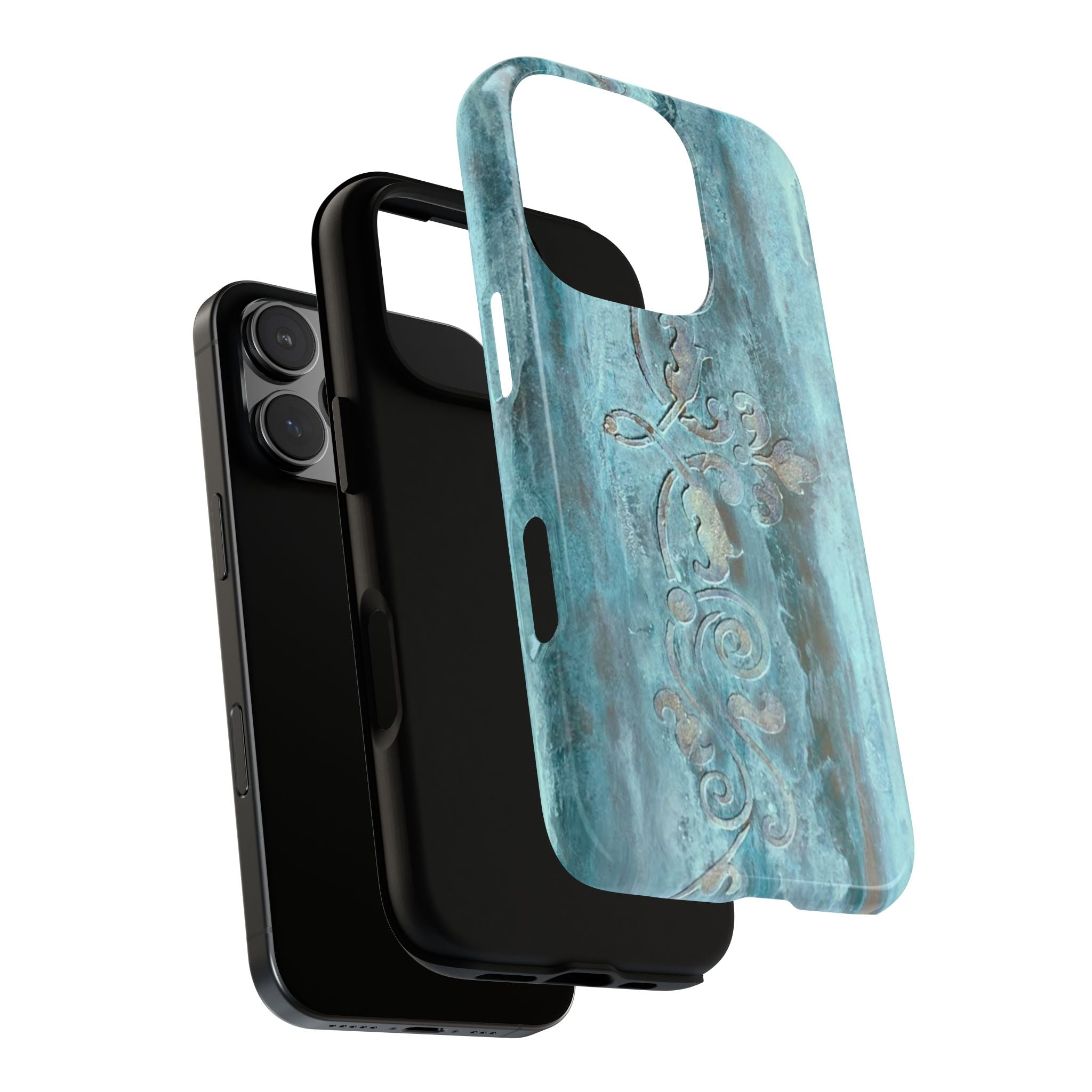 Elegant Phone Case with Abstract Art & Scroll Design