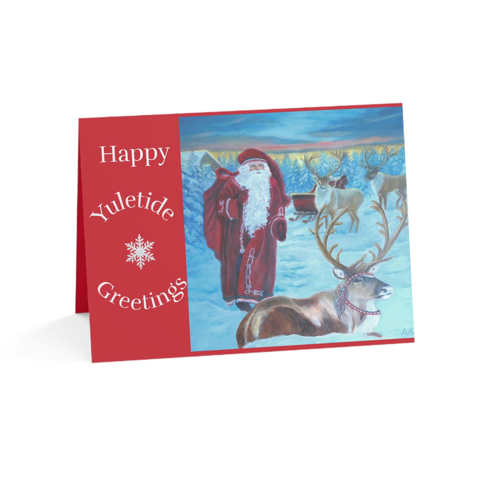 Christmas Cards - Vintage Santa and Reindeer at the North Pole hand painted by Studio Blitz