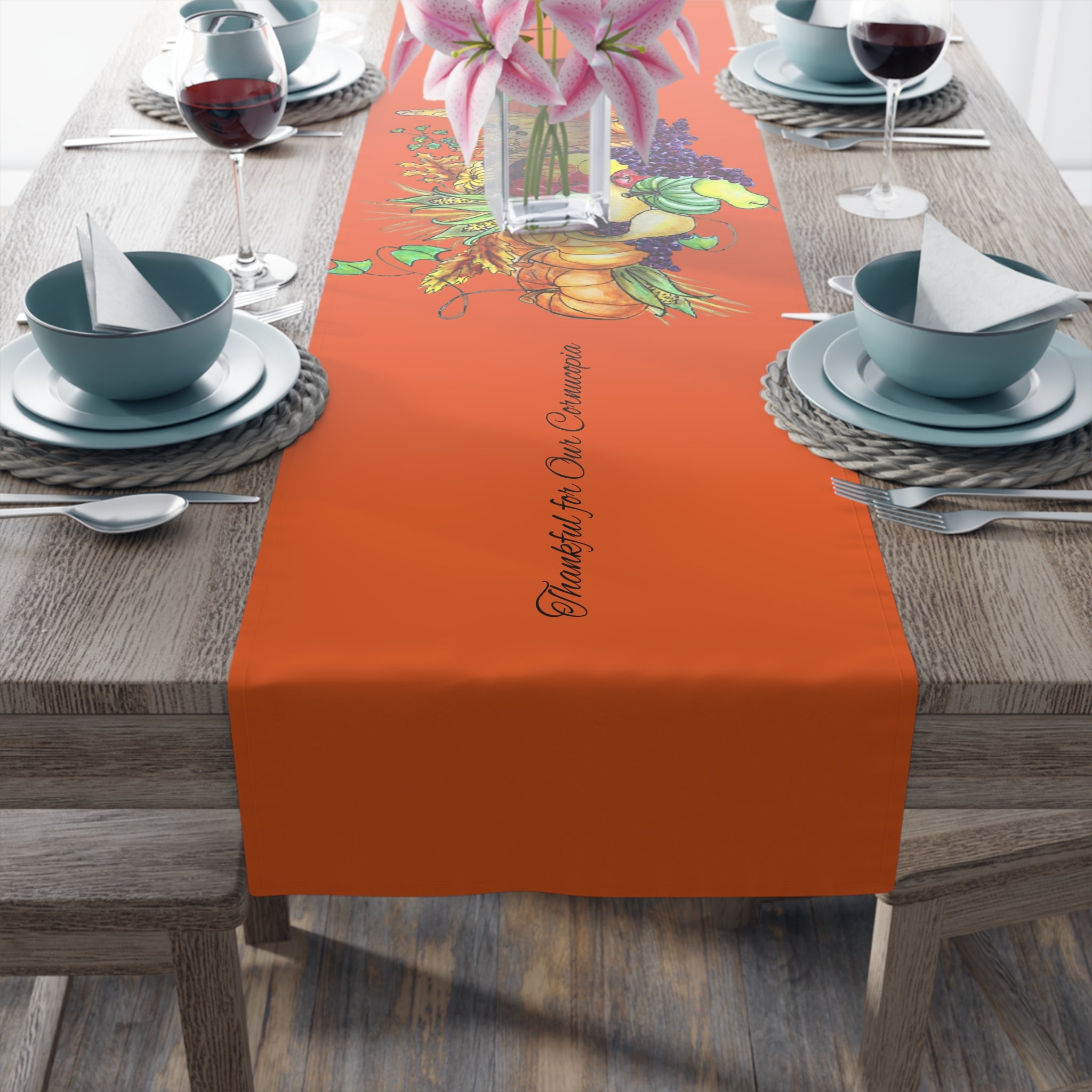 Table Runner - Thankful for Our Cornucopia of Blessings (Cotton, Poly) by Studio Blitz