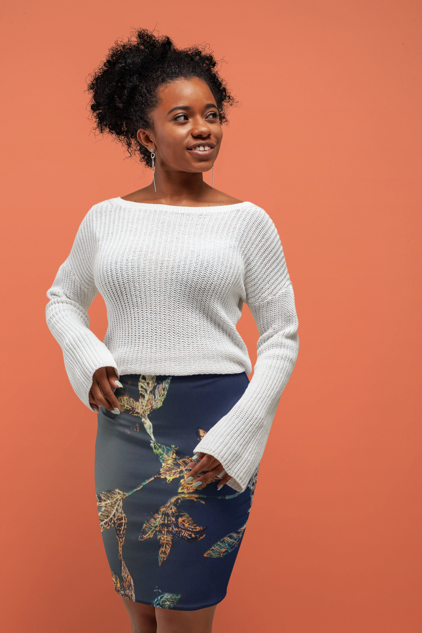 Chic Gold Leaf Print Pencil Skirt designed by Studio Blitz