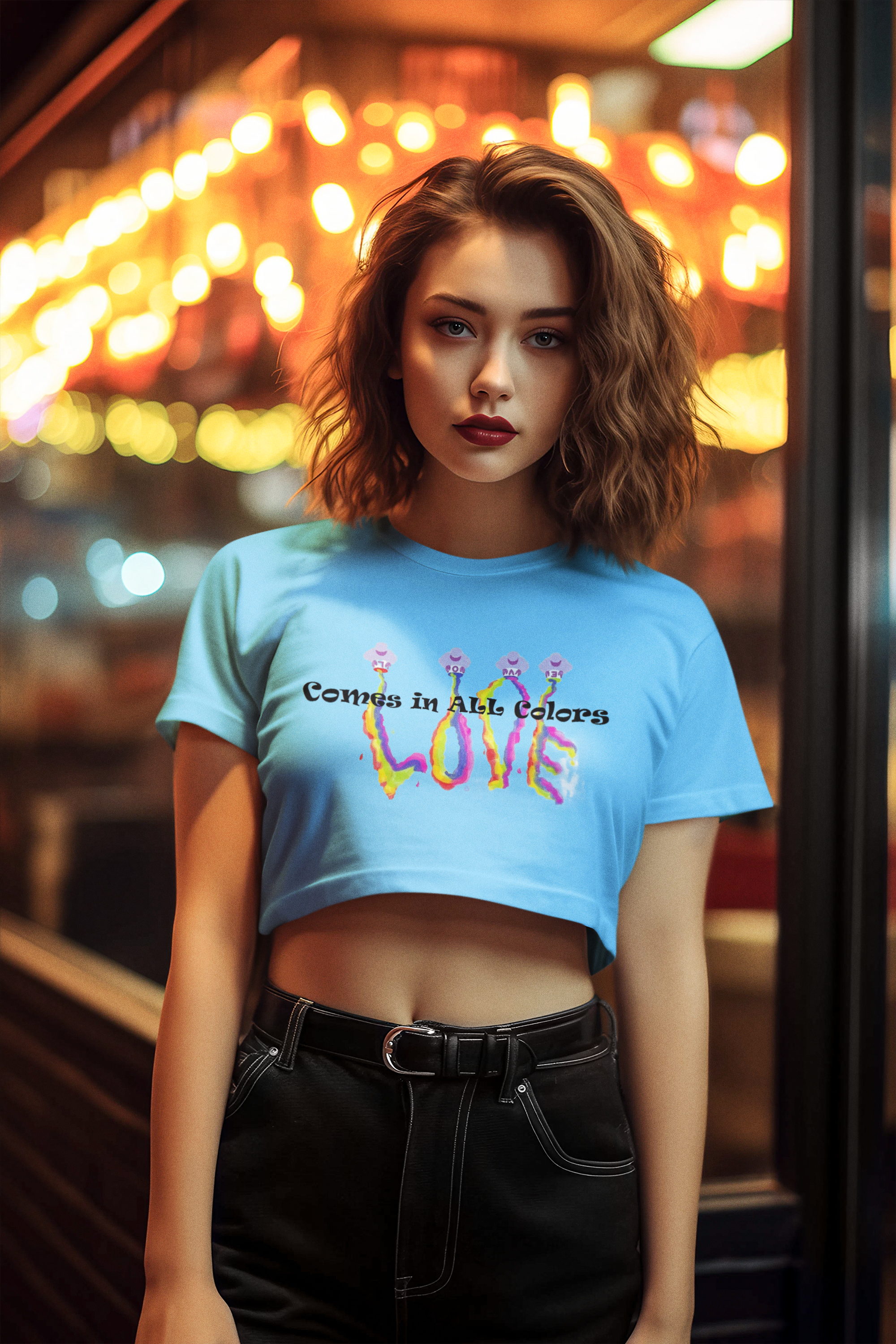 Colorful LOVE Crop Tee for Women designed by Studio Blitz