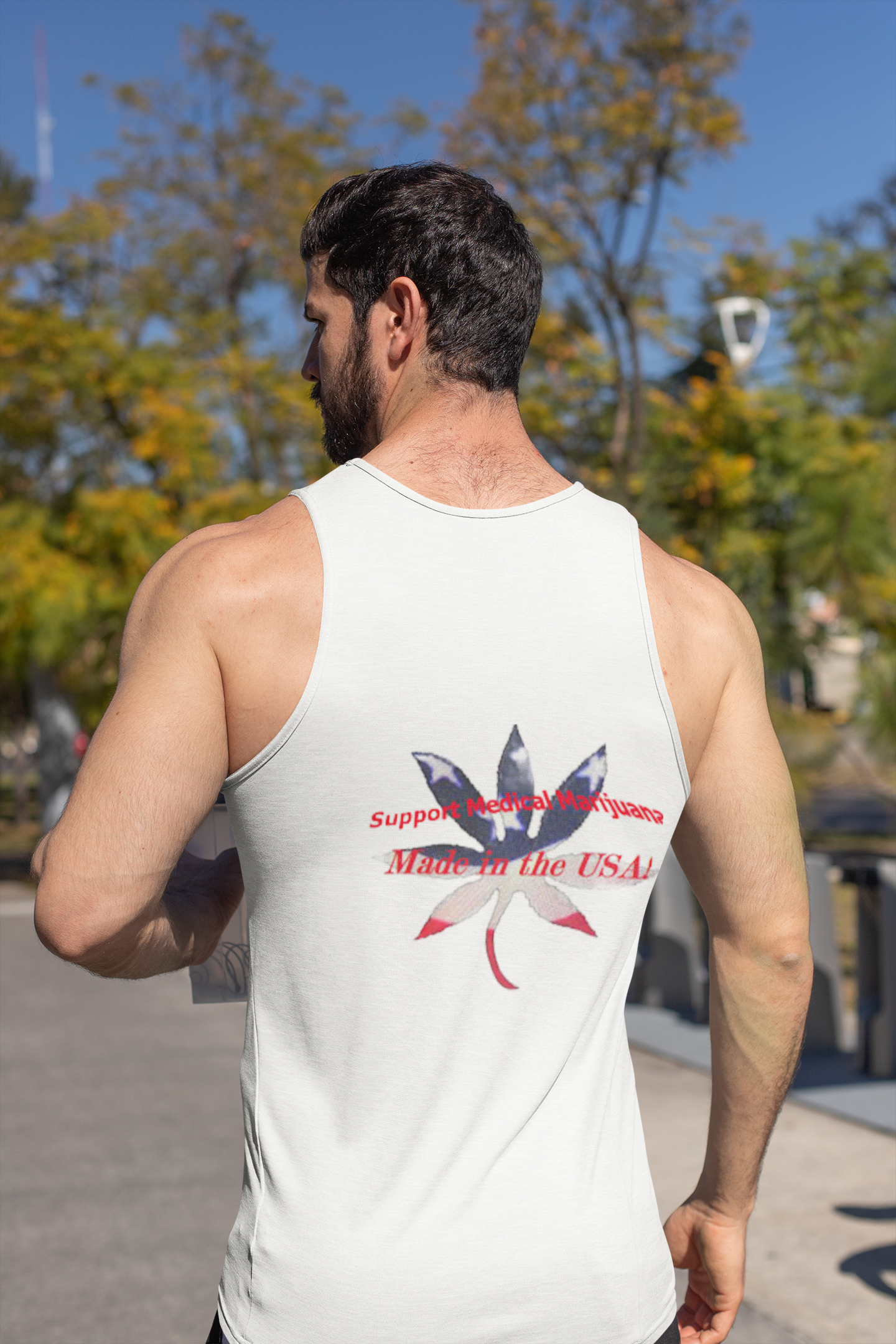 Tank Top - Support Medical Marijuana USA Red White Blue Leaf Image