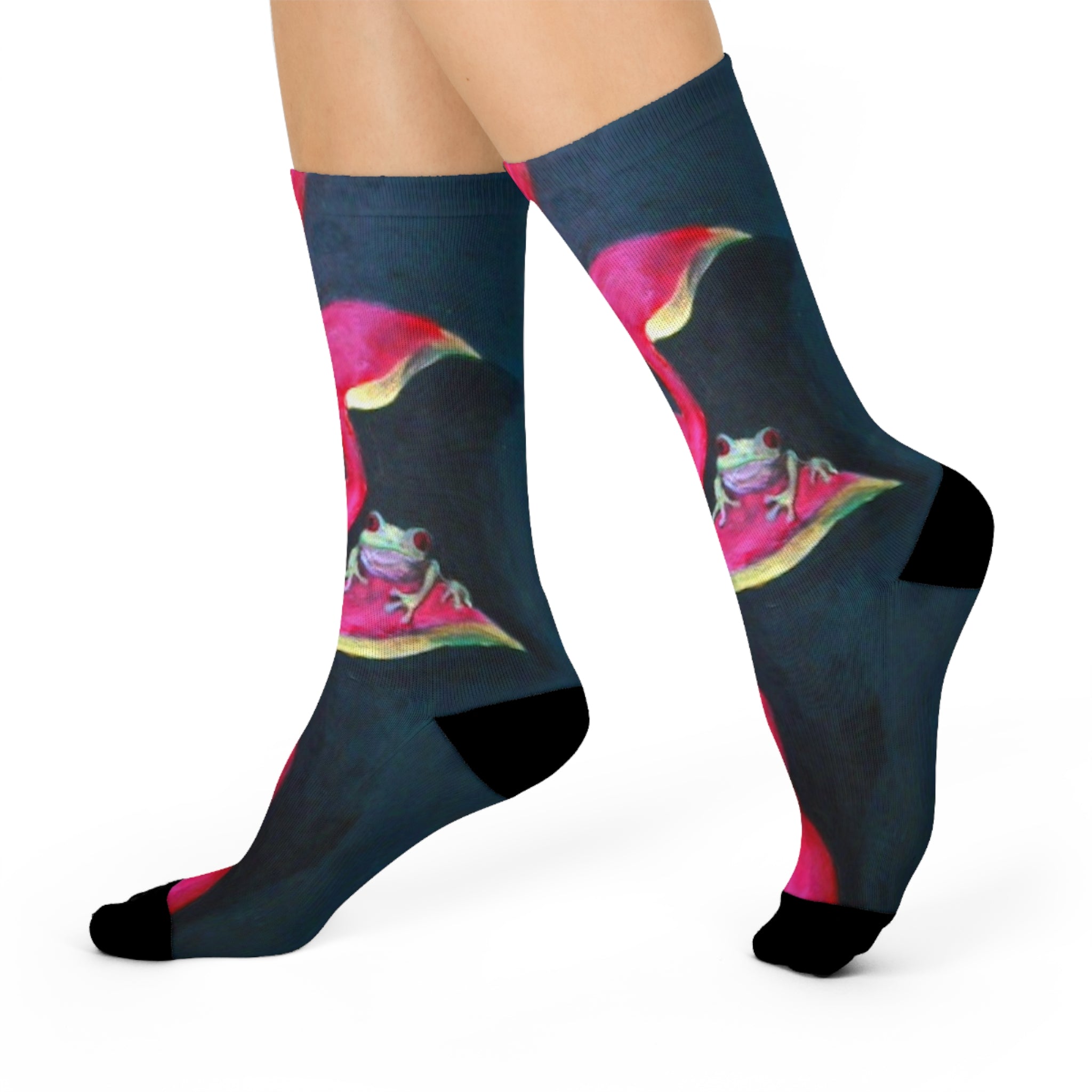 Flamboyant Frog Crew Socks - Cozy Footwear for Nature Lovers, Funky Sock Gift, Fun Animal Design, Quirky Fashion Statement