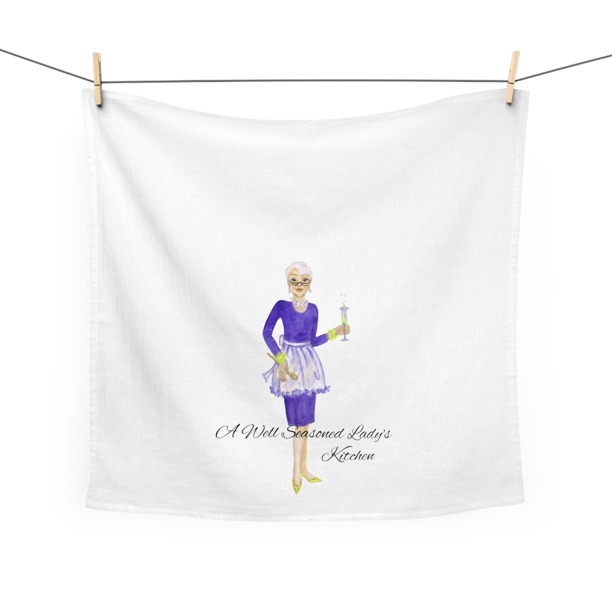 Painted Tea Towel for a Well Seasoned Lady