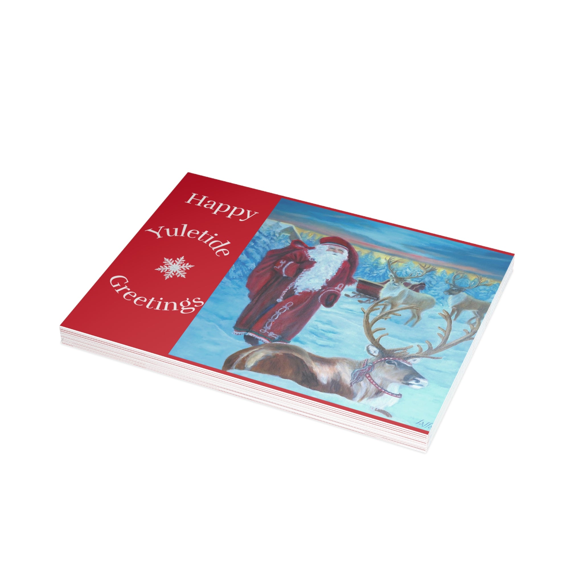 Christmas Cards - Vintage Santa and Reindeer at the North Pole hand painted by Studio Blitz