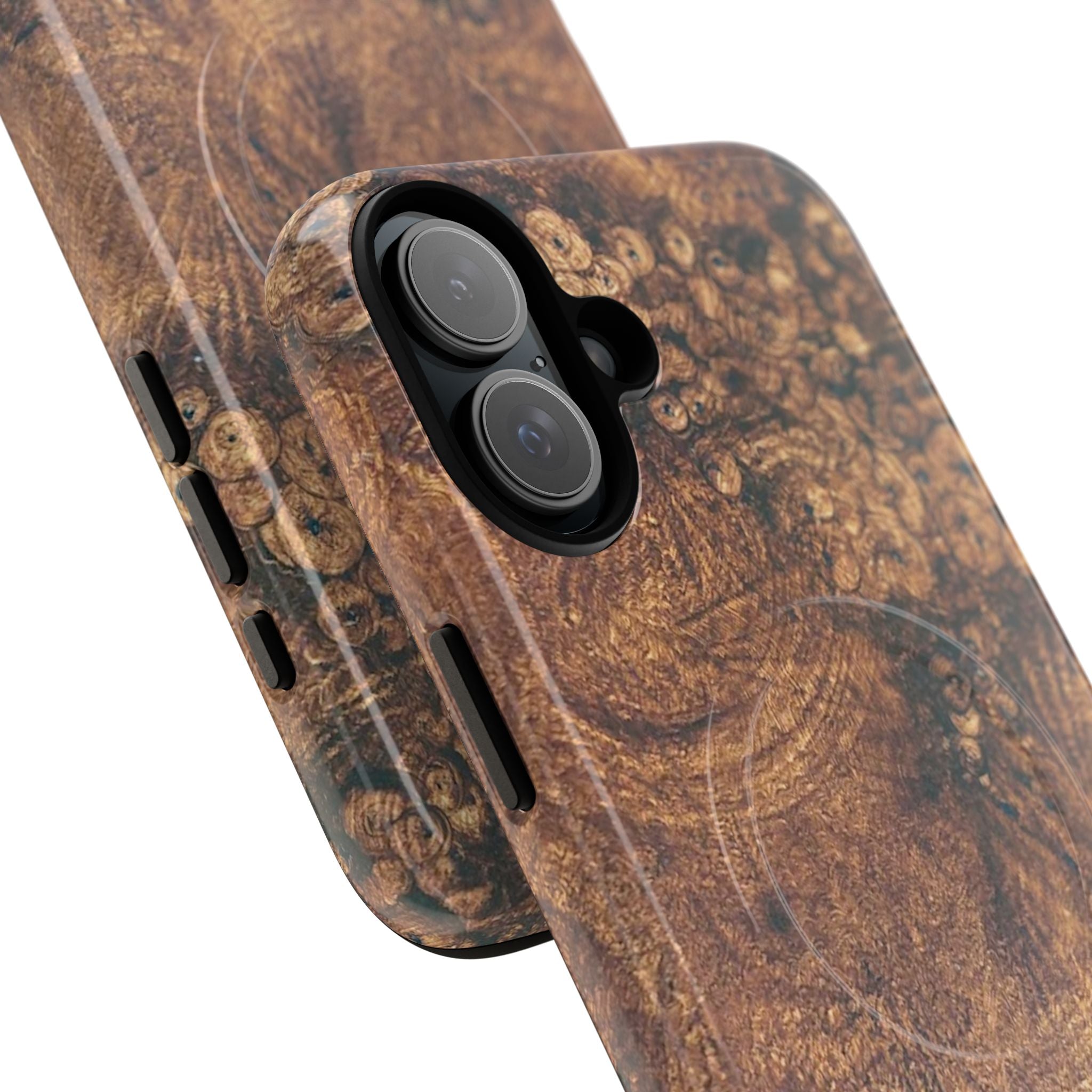 Durable Magnetic Phone Case with Unique Burl Wood Art Design by Studio Blitz that will make people take notice.