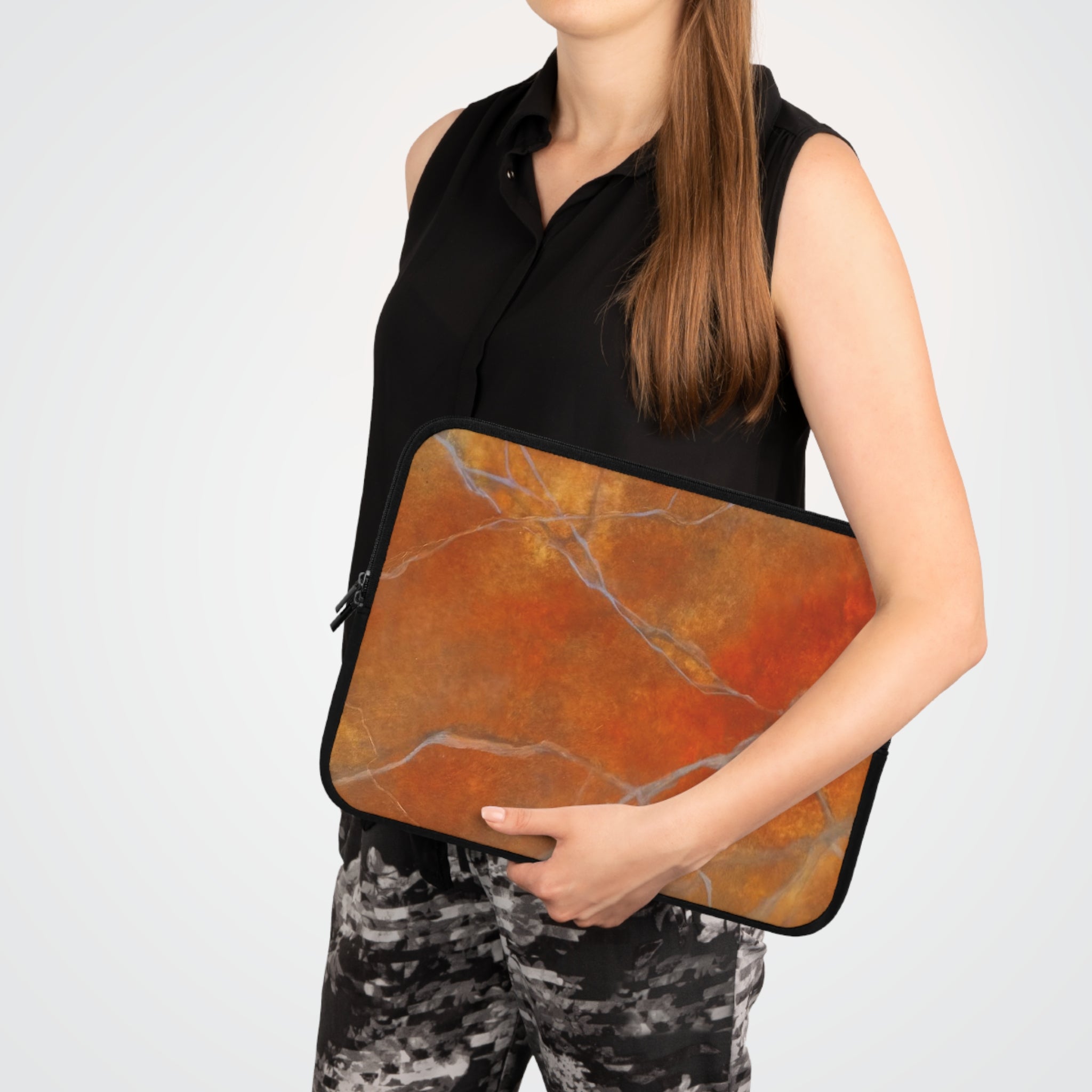 Stylish Laptop Sleeve in Red/Orange Modern Marble Design by Studio Blitz