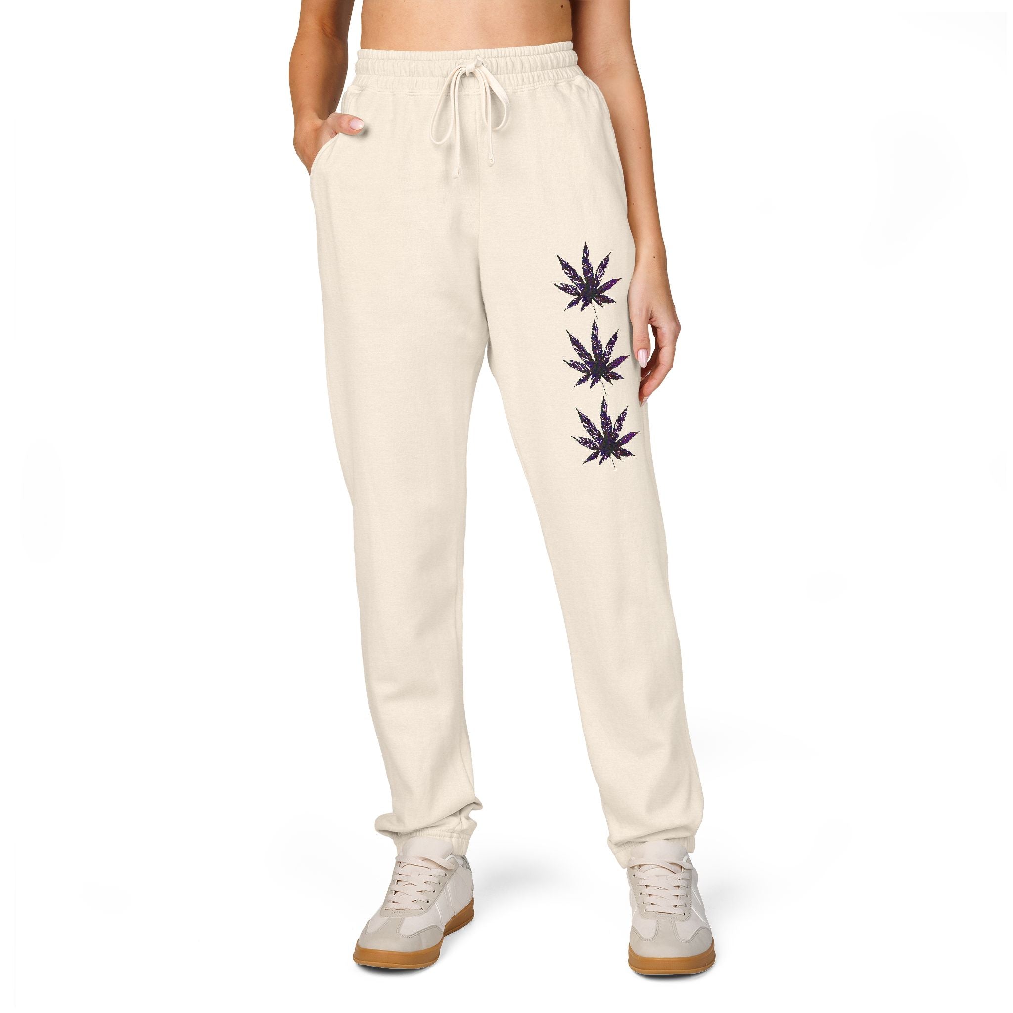 Fleece Sweatpants - Vibrant Cannabis Leaf Design by Studio Blitz