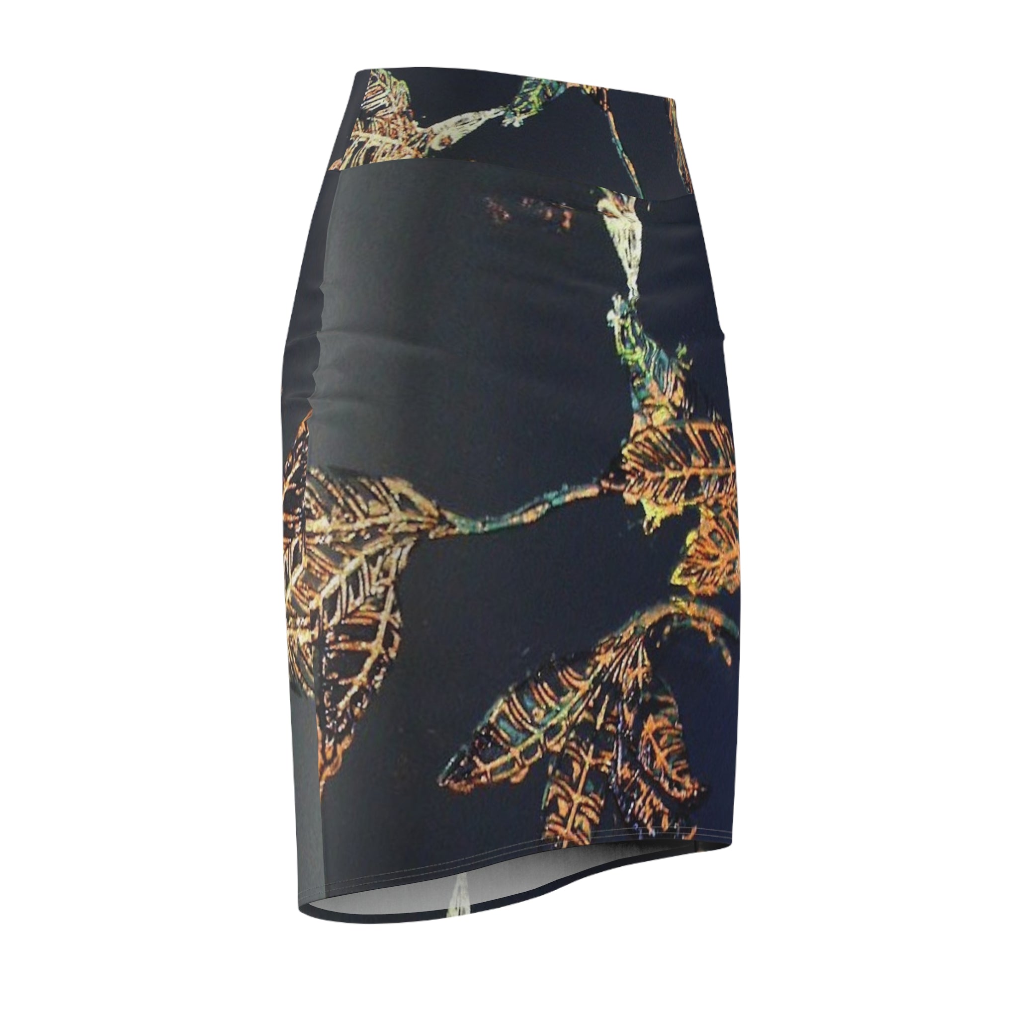Chic Gold Leaf Print Pencil Skirt designed by Studio Blitz