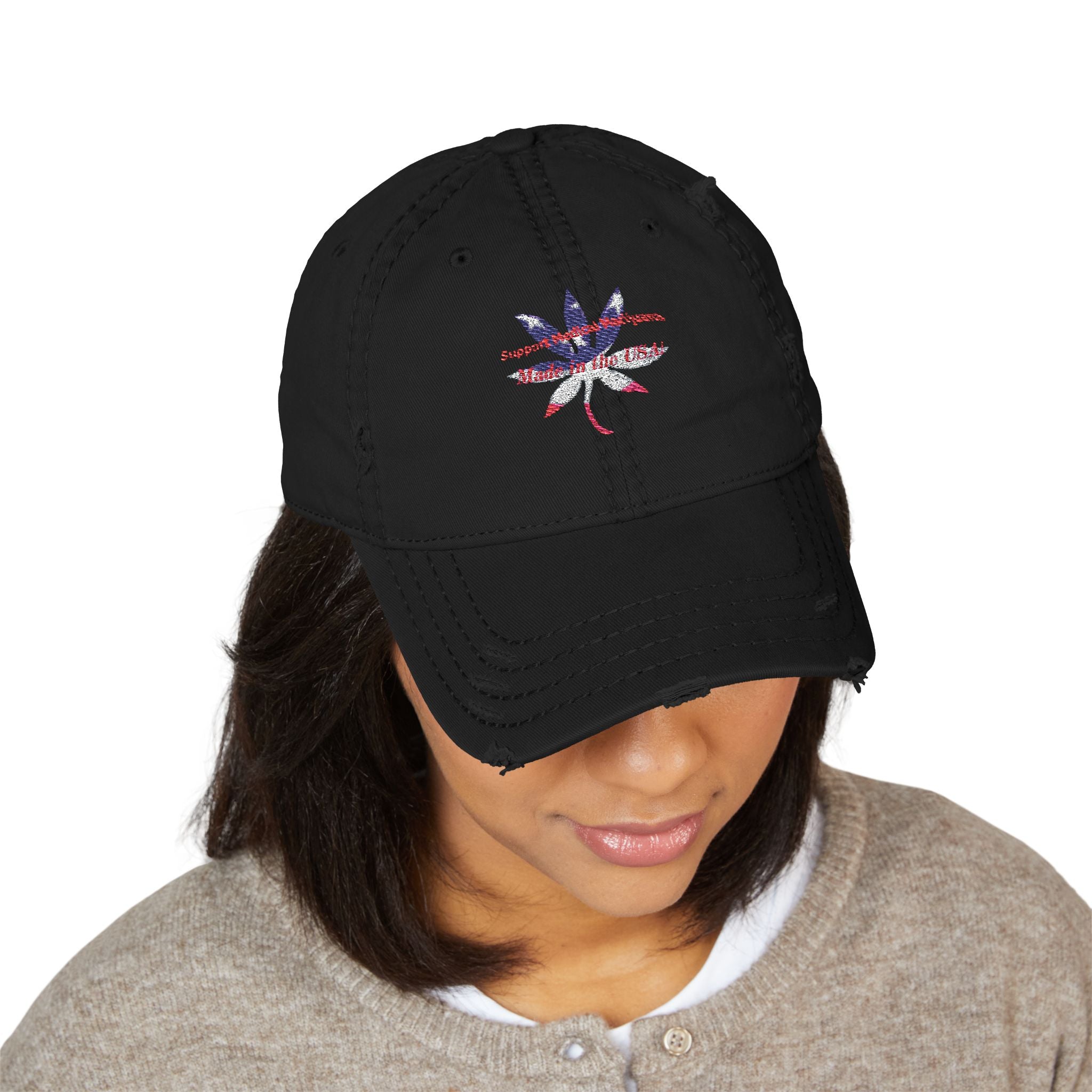 Distressed Embroidered Hat - Medical Marijuana designed by Studio Blitz