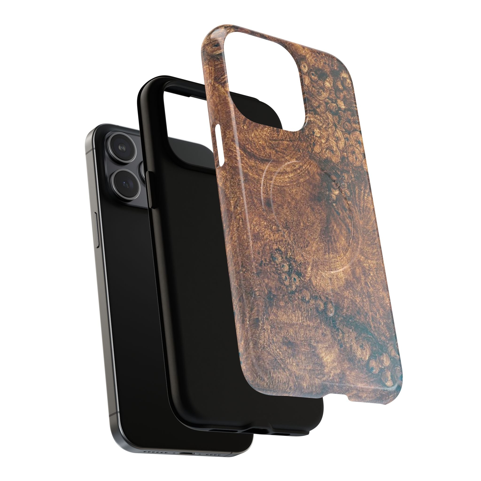 Durable Magnetic Phone Case with Unique Burl Wood Art Design by Studio Blitz that will make people take notice.