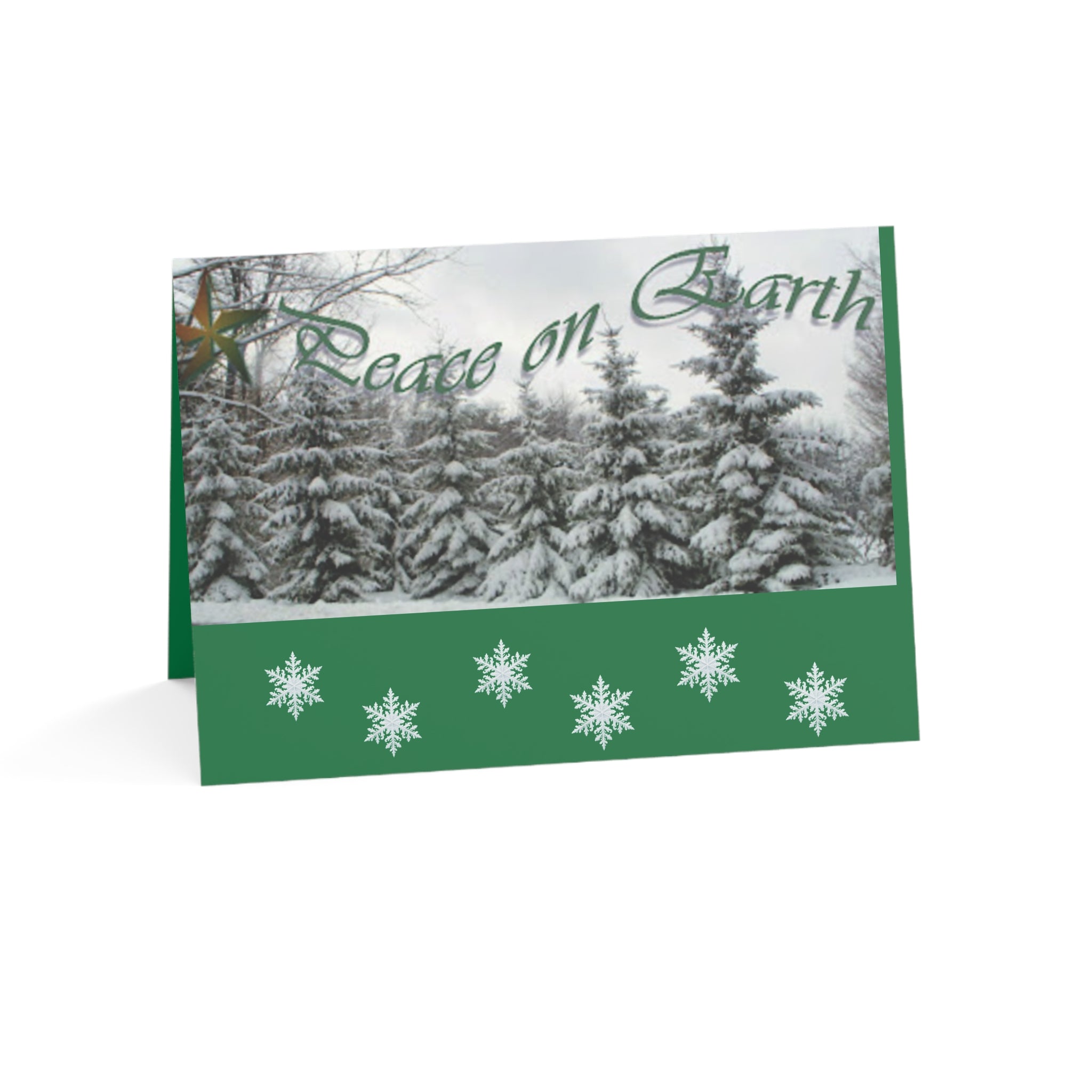 Peace on Earth Holiday Greeting Cards in a Snowy Pine Forest (Pack of 1/10/30/50)