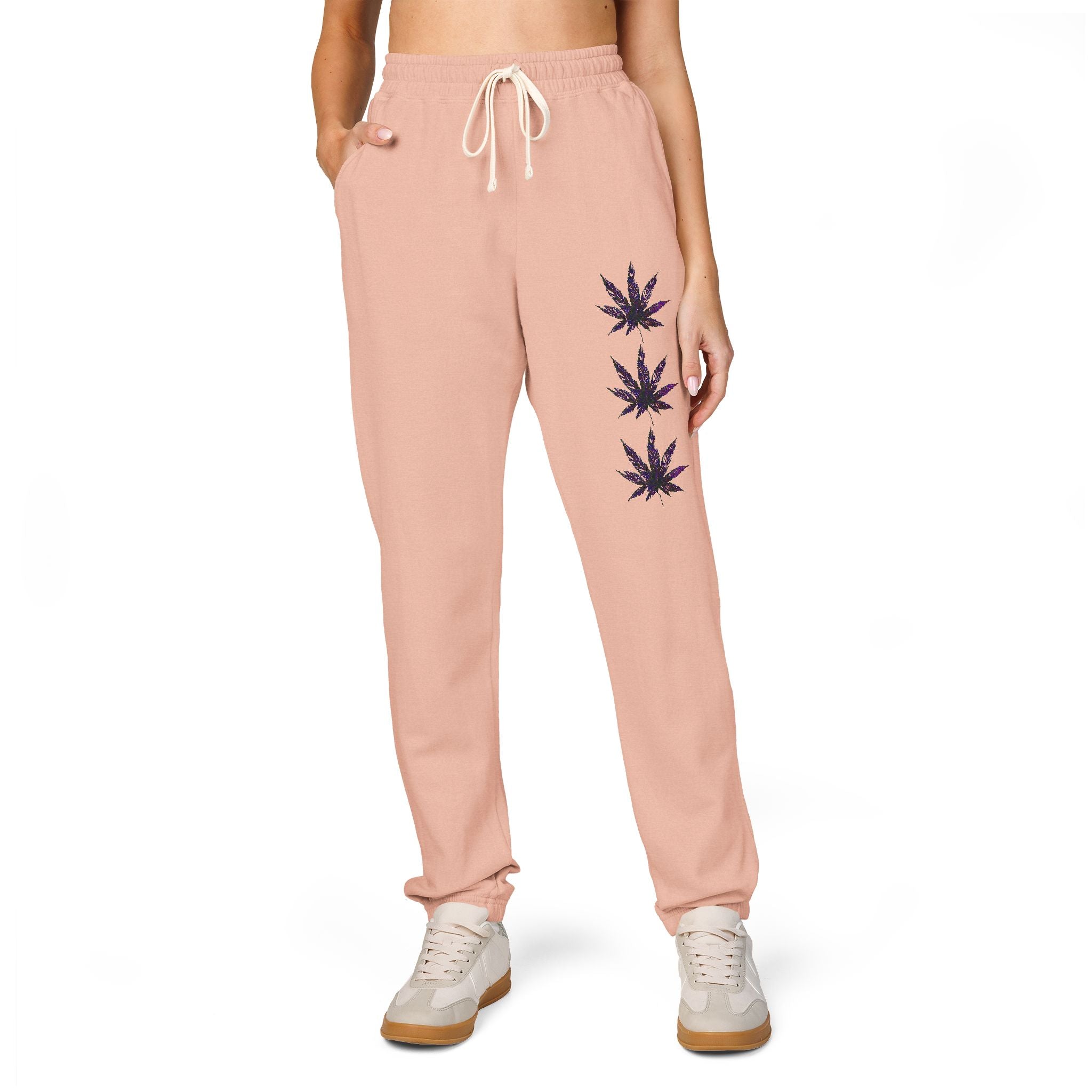 Fleece Sweatpants - Vibrant Cannabis Leaf Design by Studio Blitz