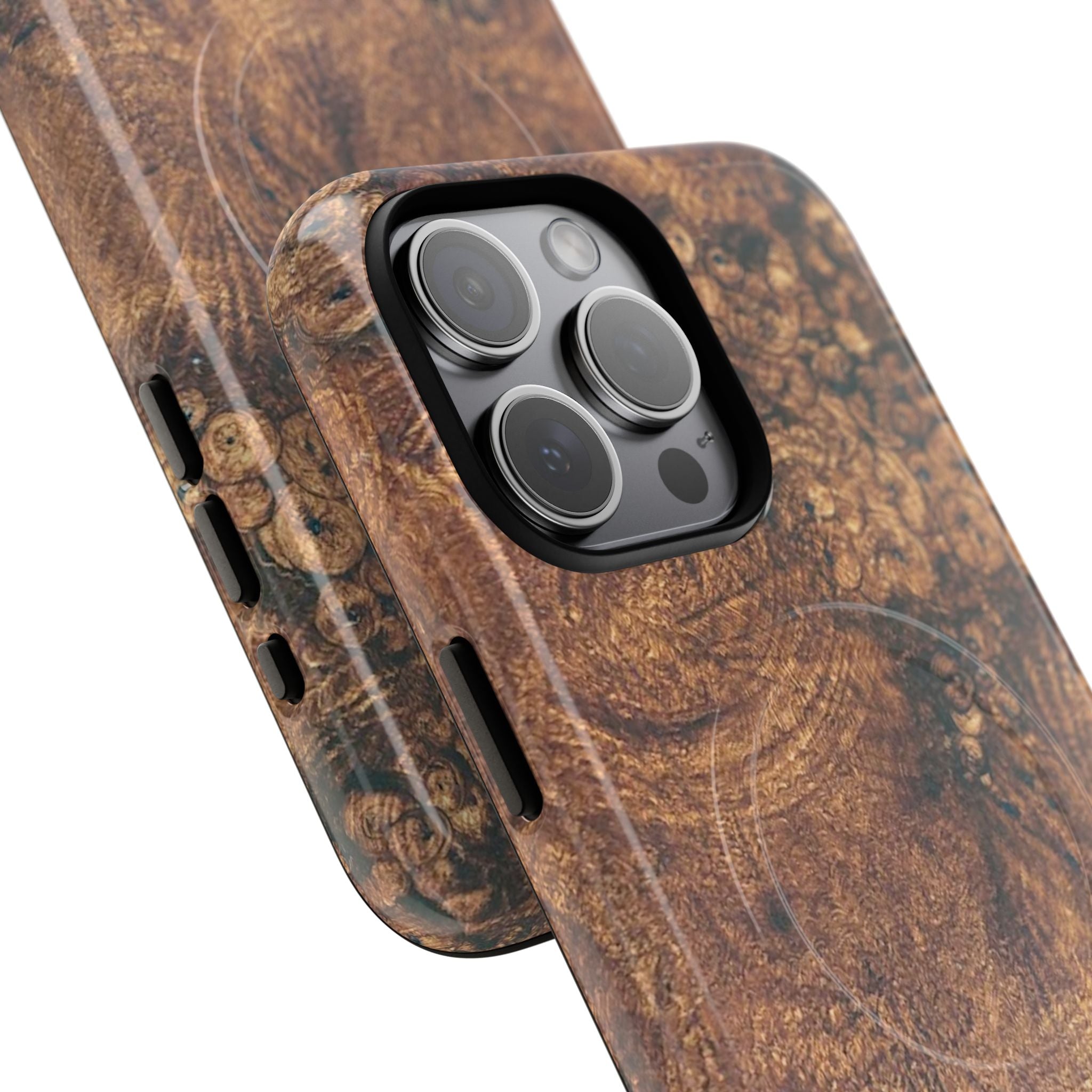 Durable Magnetic Phone Case with Unique Burl Wood Art Design by Studio Blitz that will make people take notice.