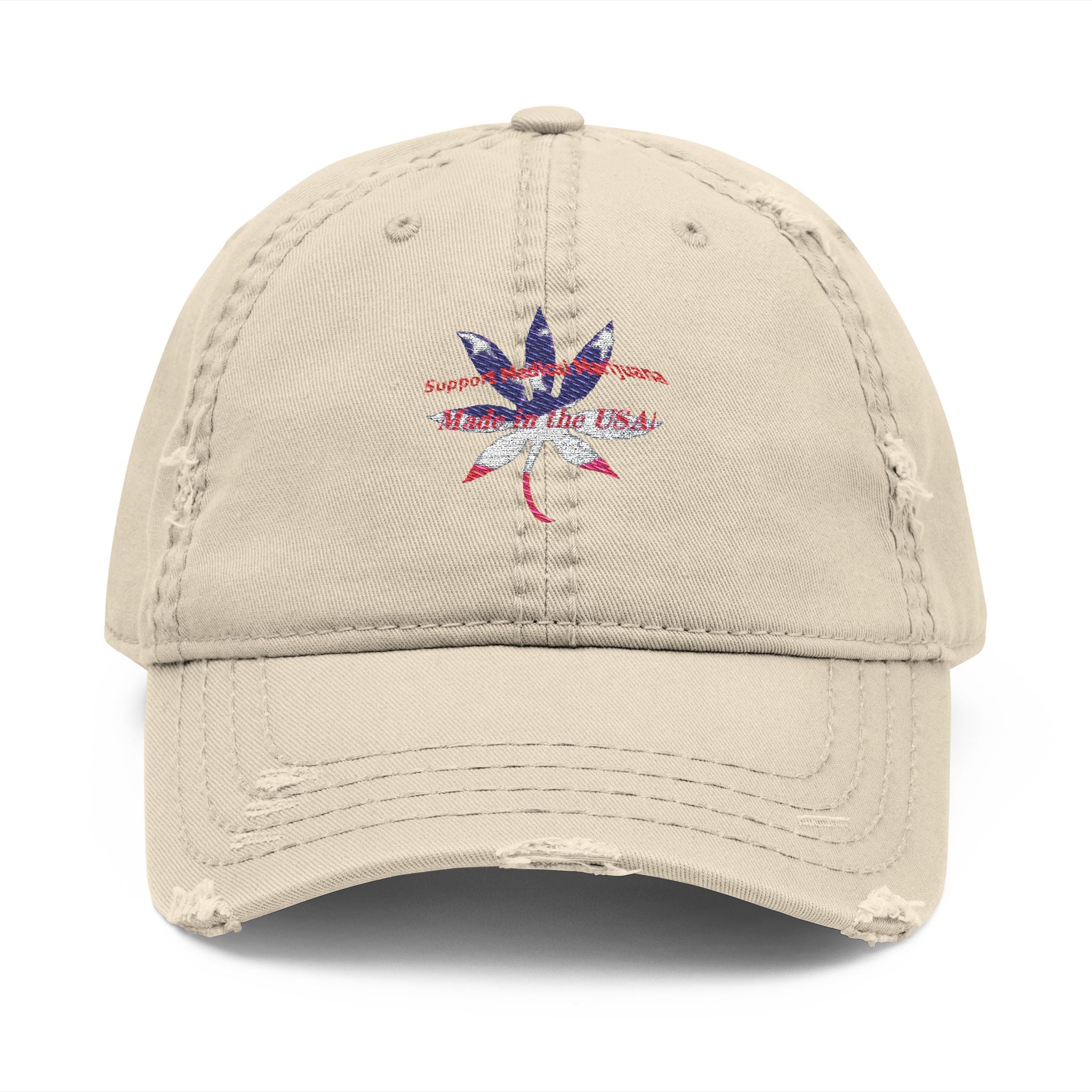 Distressed Embroidered Hat - Medical Marijuana designed by Studio Blitz