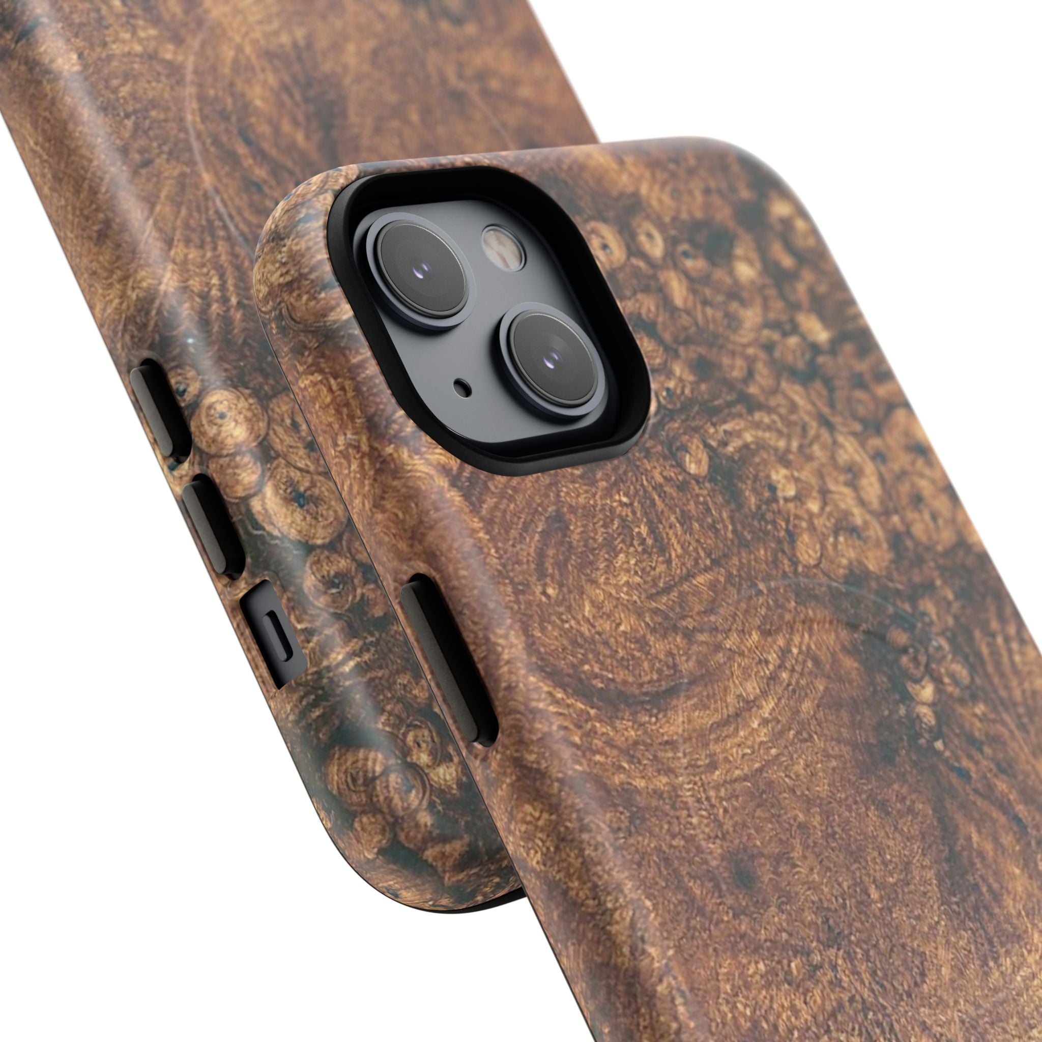 Durable Magnetic Phone Case with Unique Burl Wood Art Design by Studio Blitz that will make people take notice.